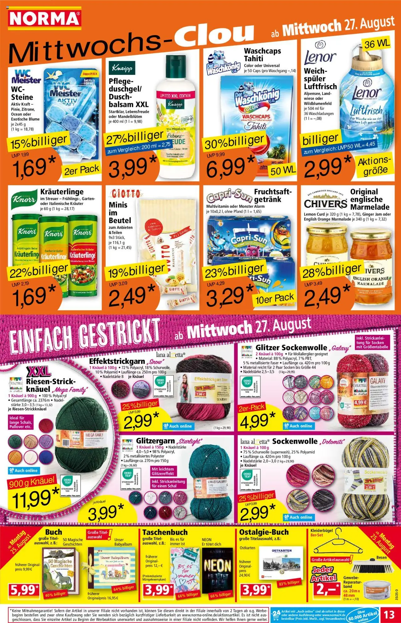 Norma Prospekt 	 - gültig ab dem 25.08.2025 | Seite: 13 | Produkte: Monster, Pullover, Socken, Fruchtsaft
