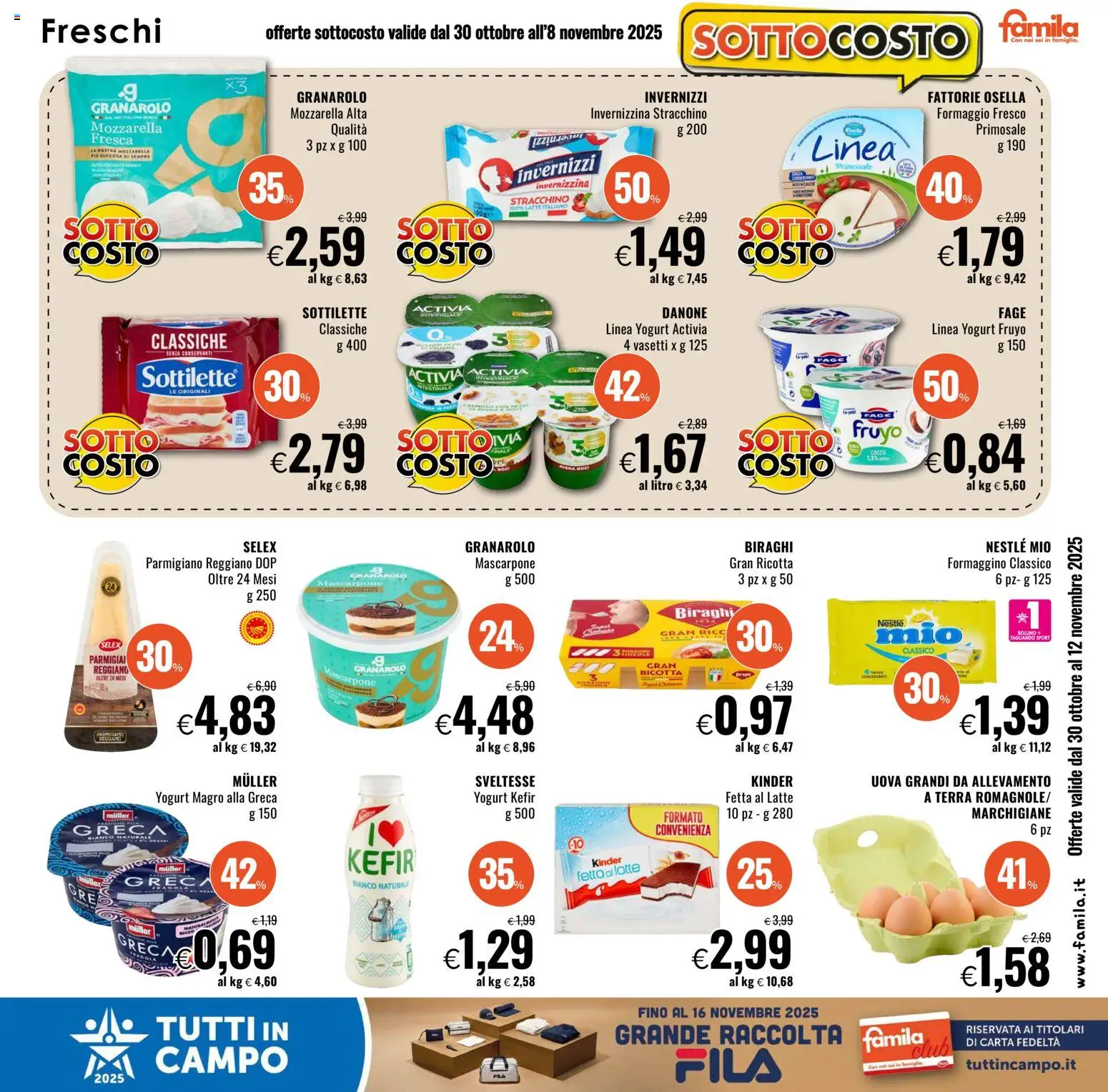 Volantino Famila del 30.10.2025 | Pagina: 3 | Prodotti: Mozzarella, Latte, Mascarpone, Terra