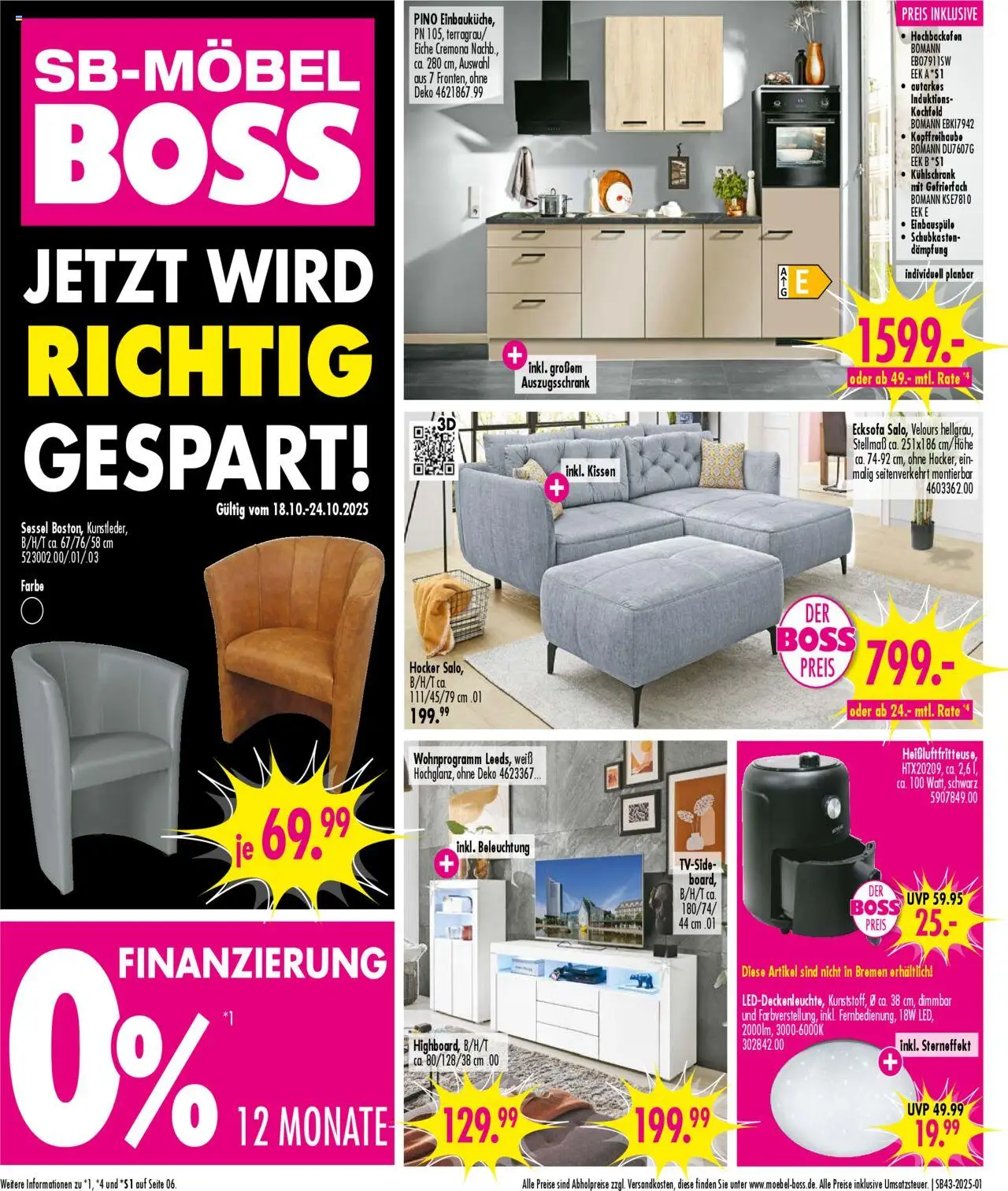 SB Möbel Boss Prospekt 	 – gültig ab 18.10.2025 | Seite: 1 | Produkte: Hocker, Ecksofa, Sessel, Kochfeld