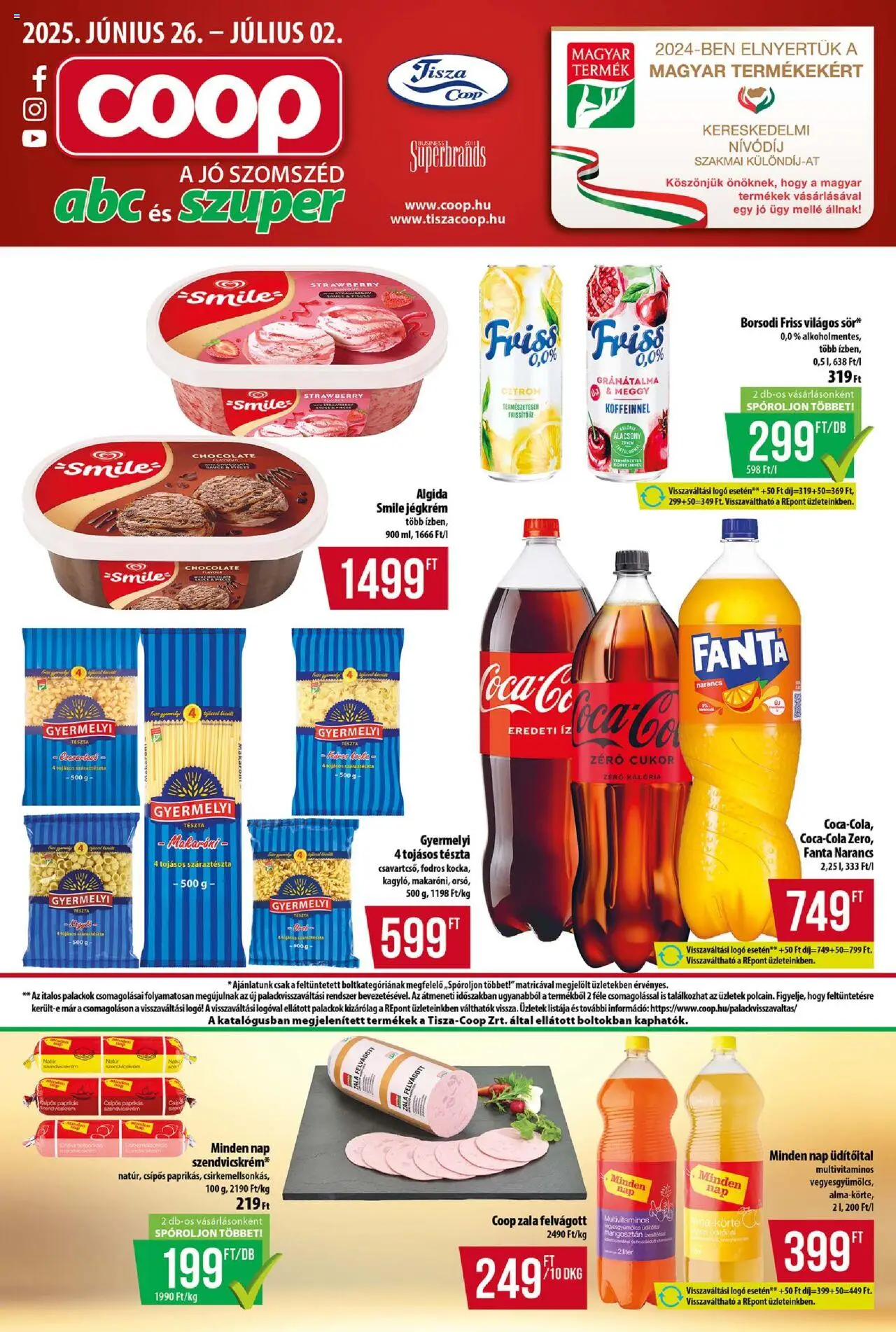 COOP akciós ujság - amely érvényes a következő dátumtól: 26.06.2025 | Oldal: 1 | Termékek: Meggy, Gránátalma, Felvágott, Jégkrém