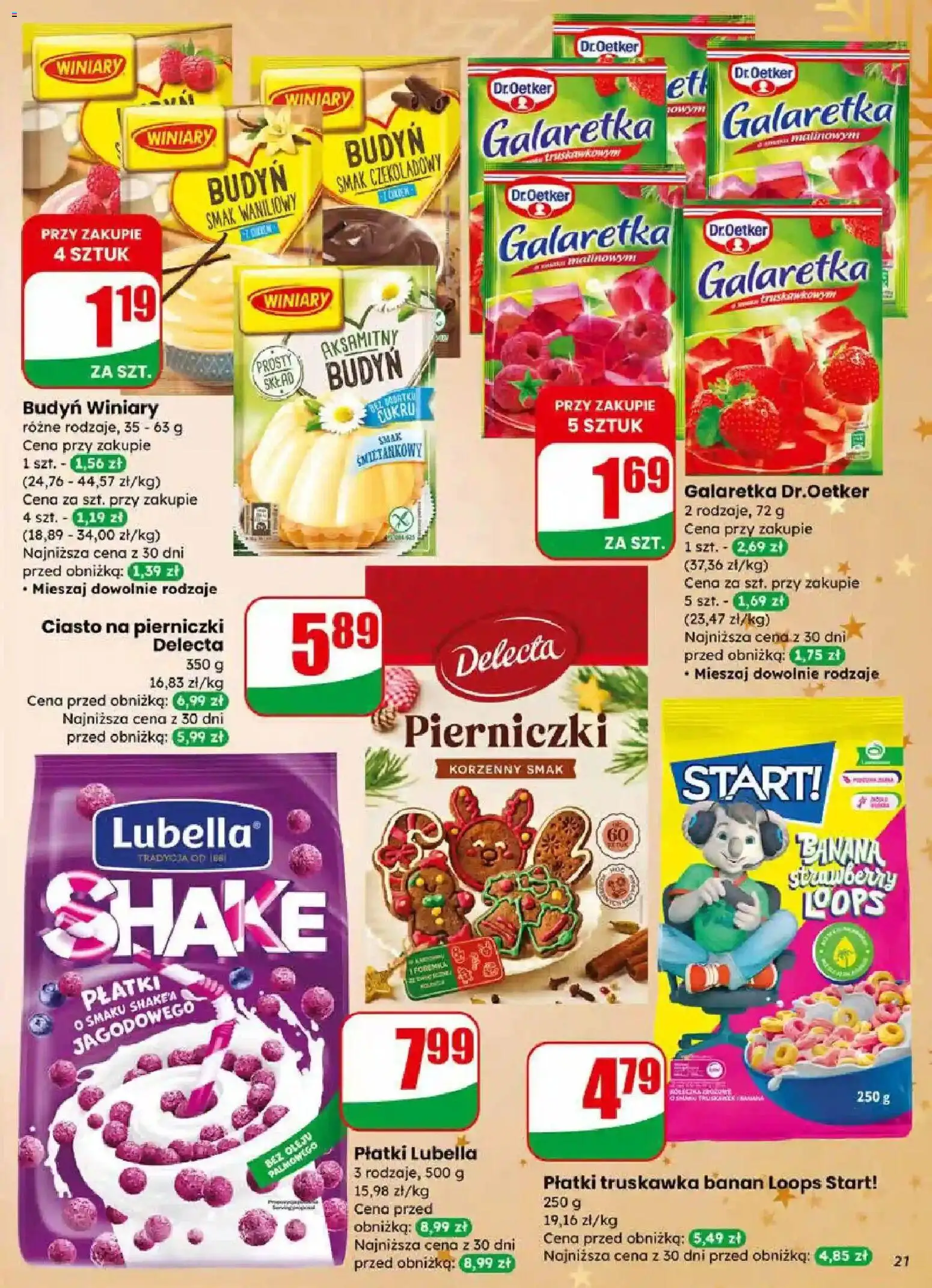 Dino Gazetka od 17.12.2025 | Strona: 21 | Produkty: Galaretka, Ciasto, Banan, Płatki