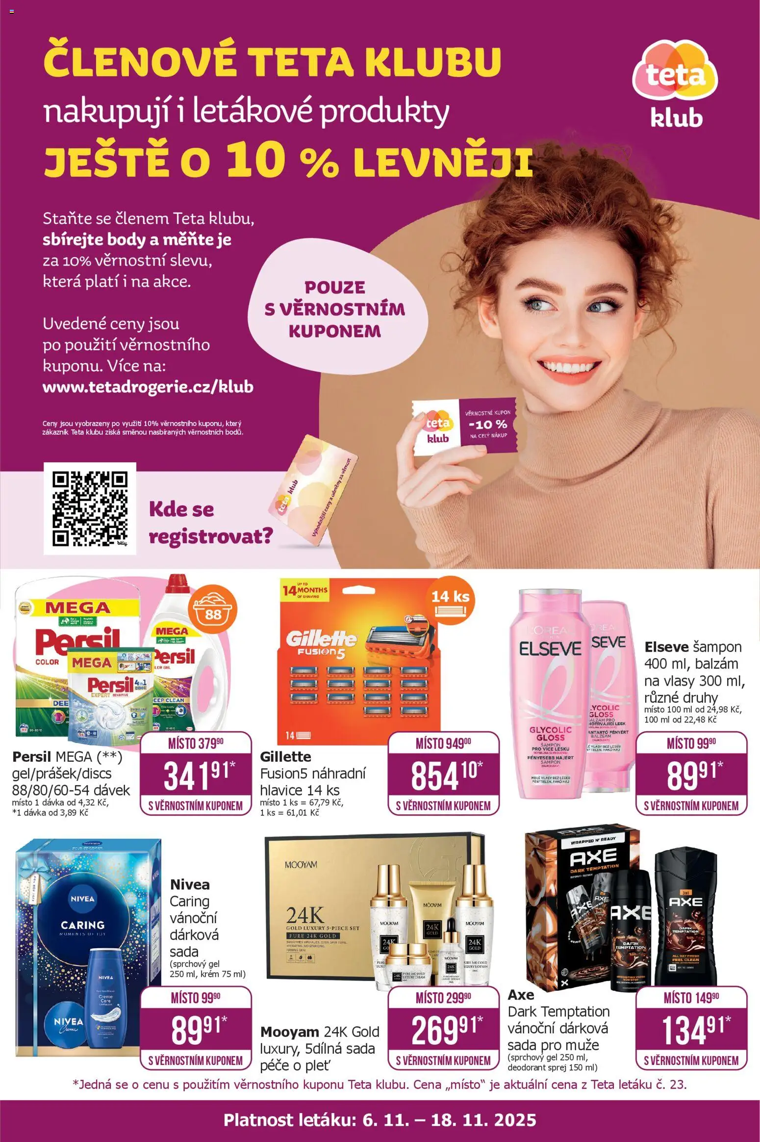 TETA Drogerie leták - Klub od 06.11.2025 | Strana: 1 | Produkty: Sprchový gel, Deodorant, Gillette Fusion5, Body