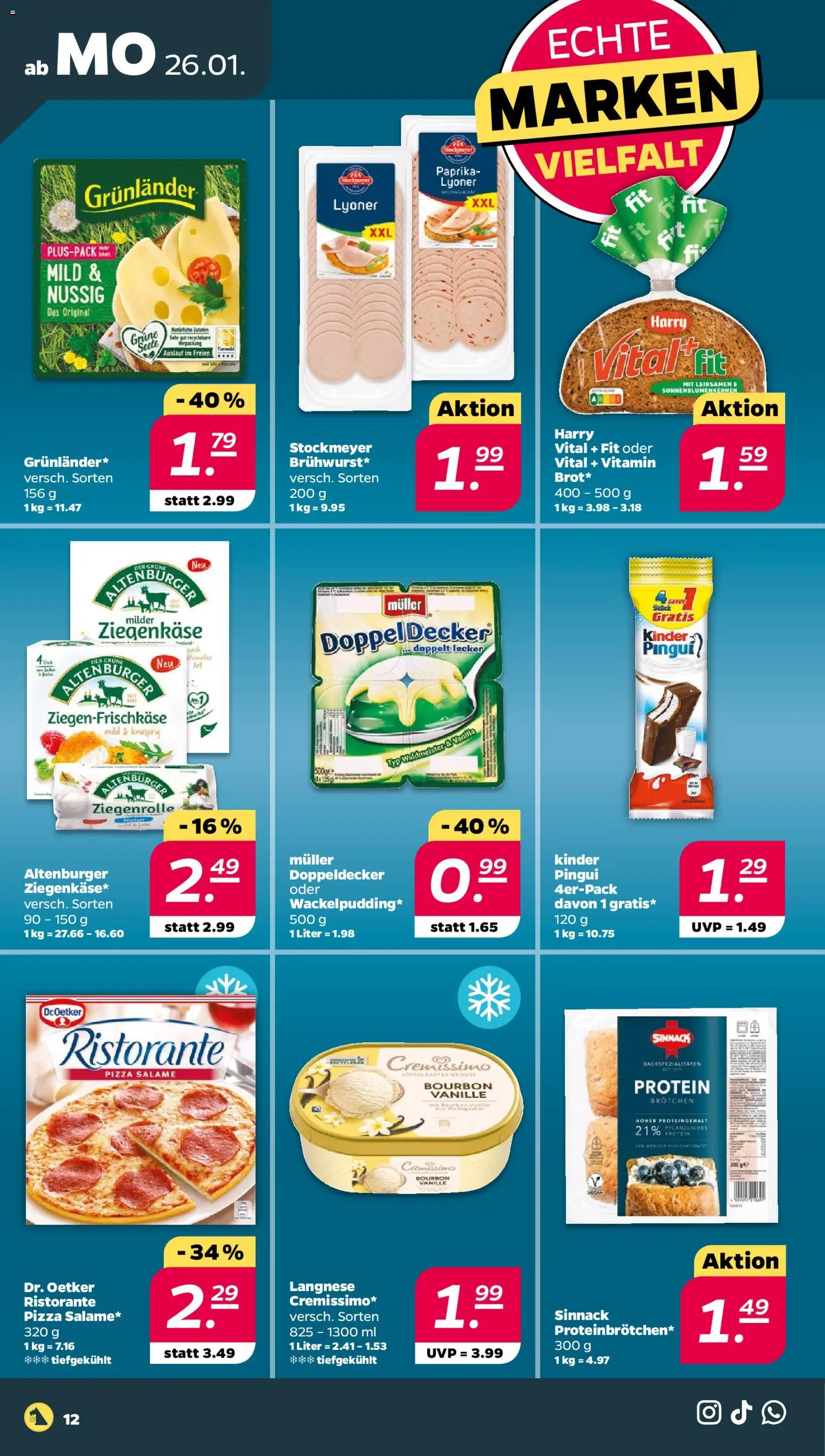 Netto Prospekt 	 – gültig ab 25.01.2026 | Seite: 12 | Produkte: Cremissimo, Grunlander, Pizza, Bourbon