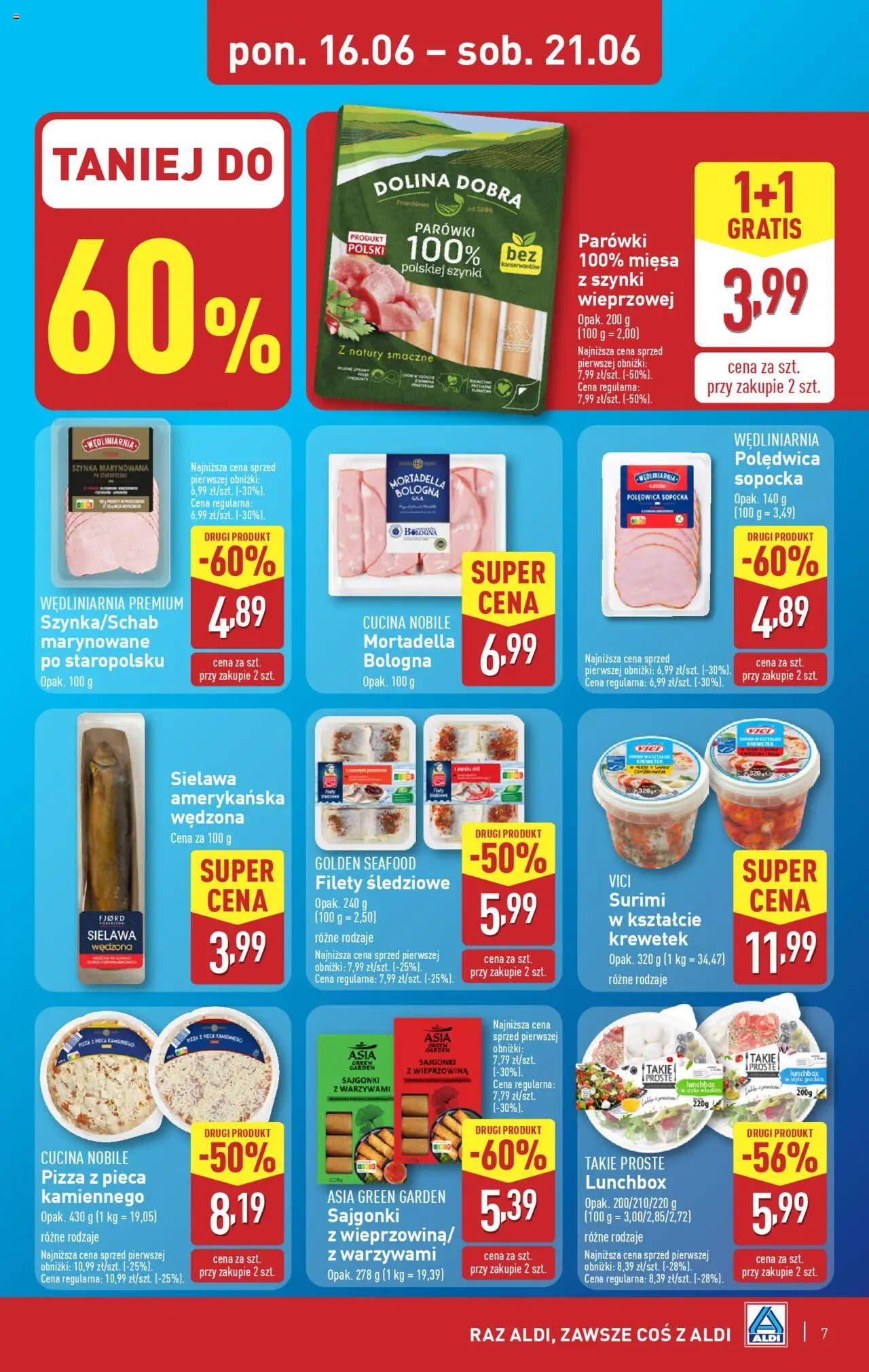 Aldi Gazetka od 16.06.2025 | Strona: 7 | Produkty: Szynka, Papryka, Pizza, Wieprzowina