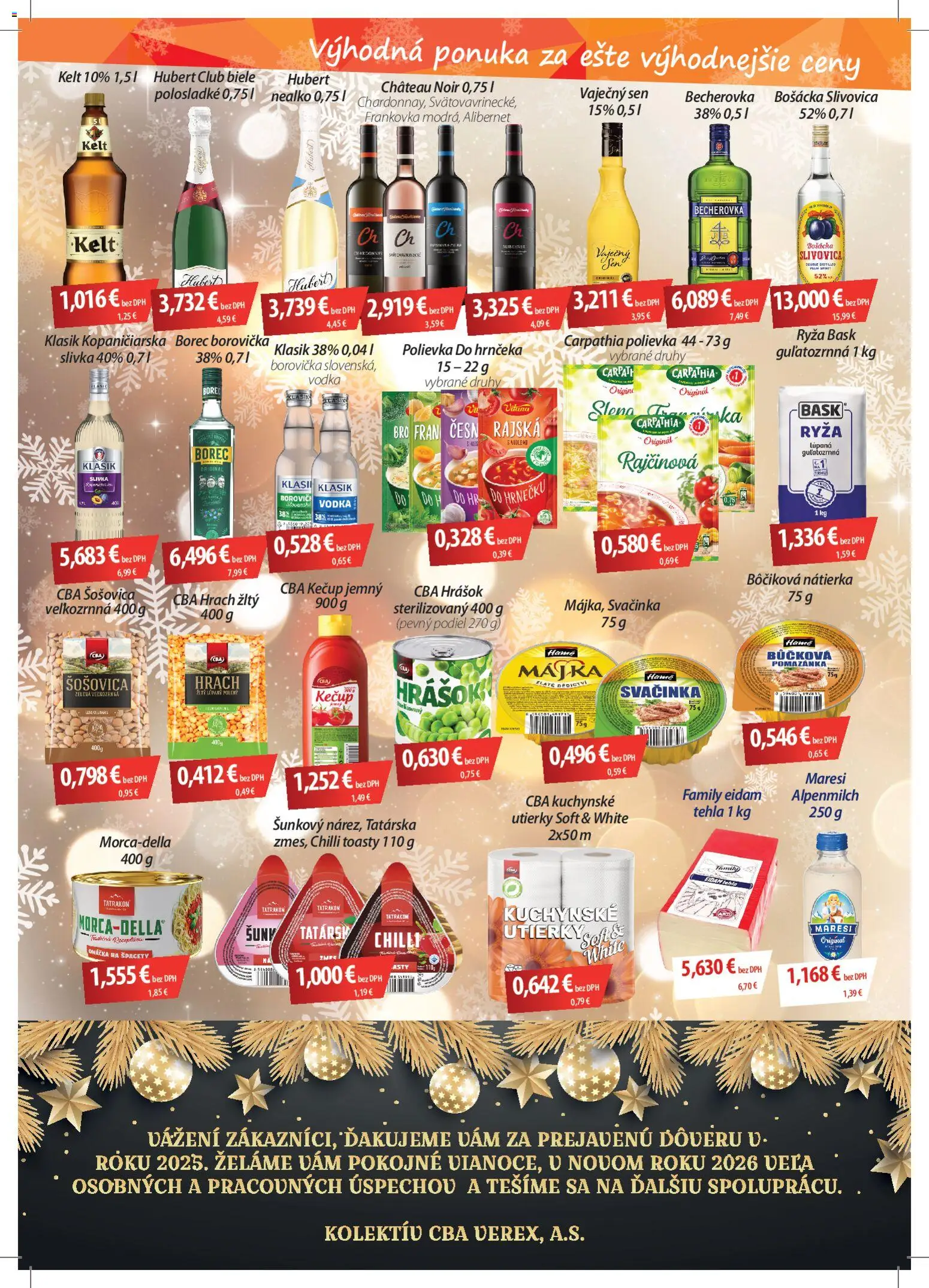 Nové CBA Verex akcie – leták je platný od 01.12.2025 | Strana: 3 | Produkty: Ryža, Slivovica, Kečup, Omáčka