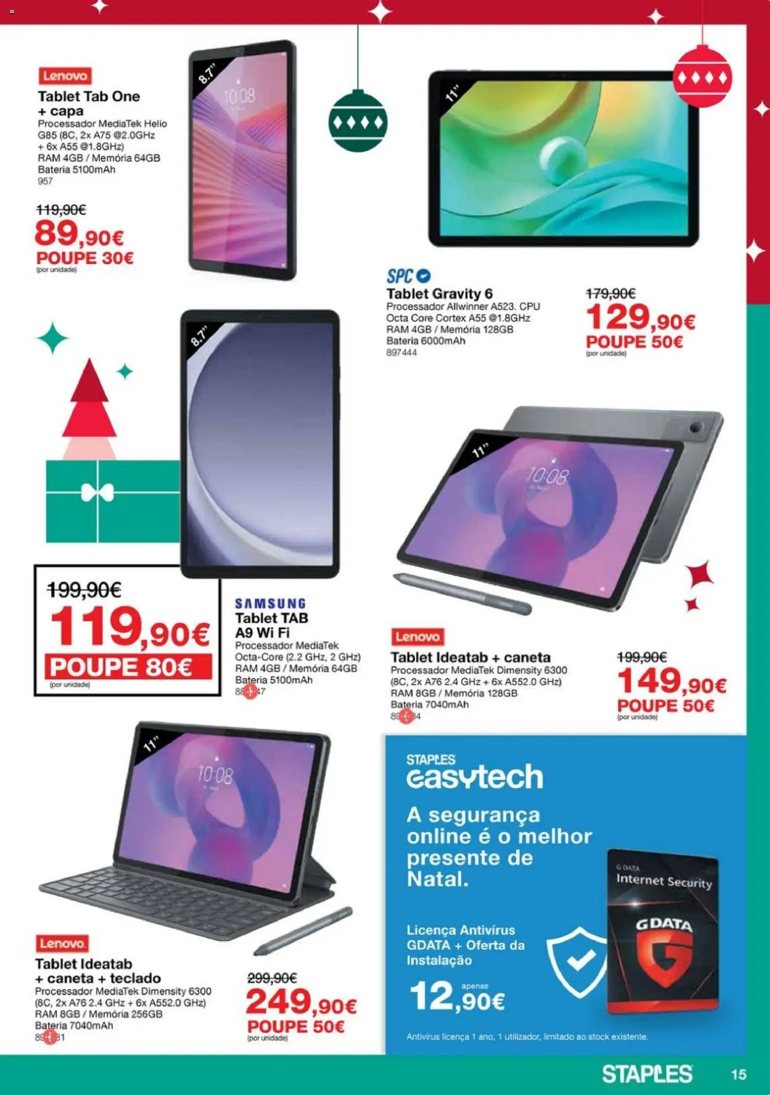 Staples - Folheto Natal 2025 │ válido de 03.12.2025 | Página: 15 | Produtos: Teclado, Bateria, Tablet