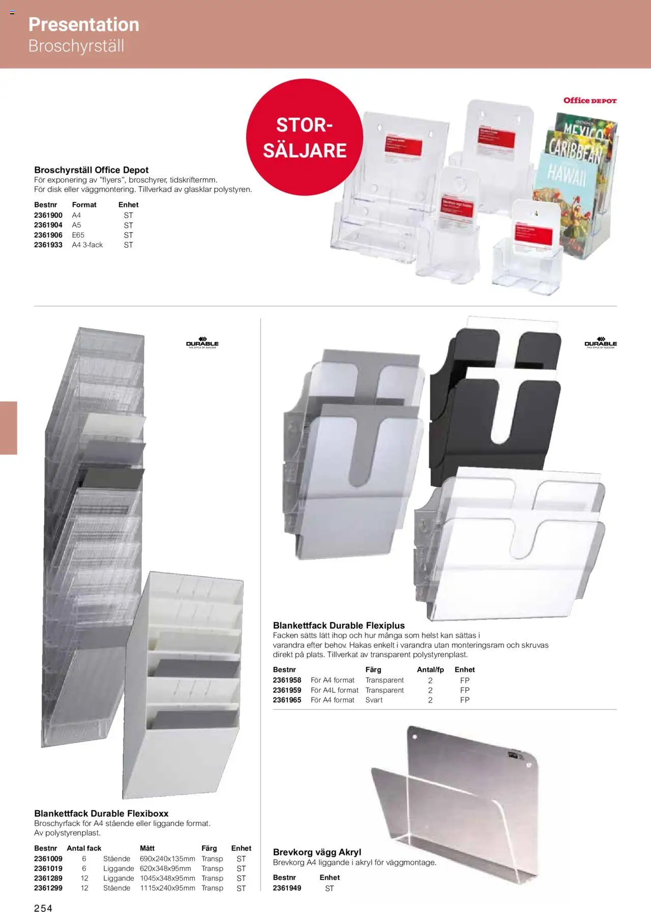 Office Depot reklamblad aktuell från 15.02.2024 | Sida: 256 | Produkter: Broschyrställ, Brevkorg
