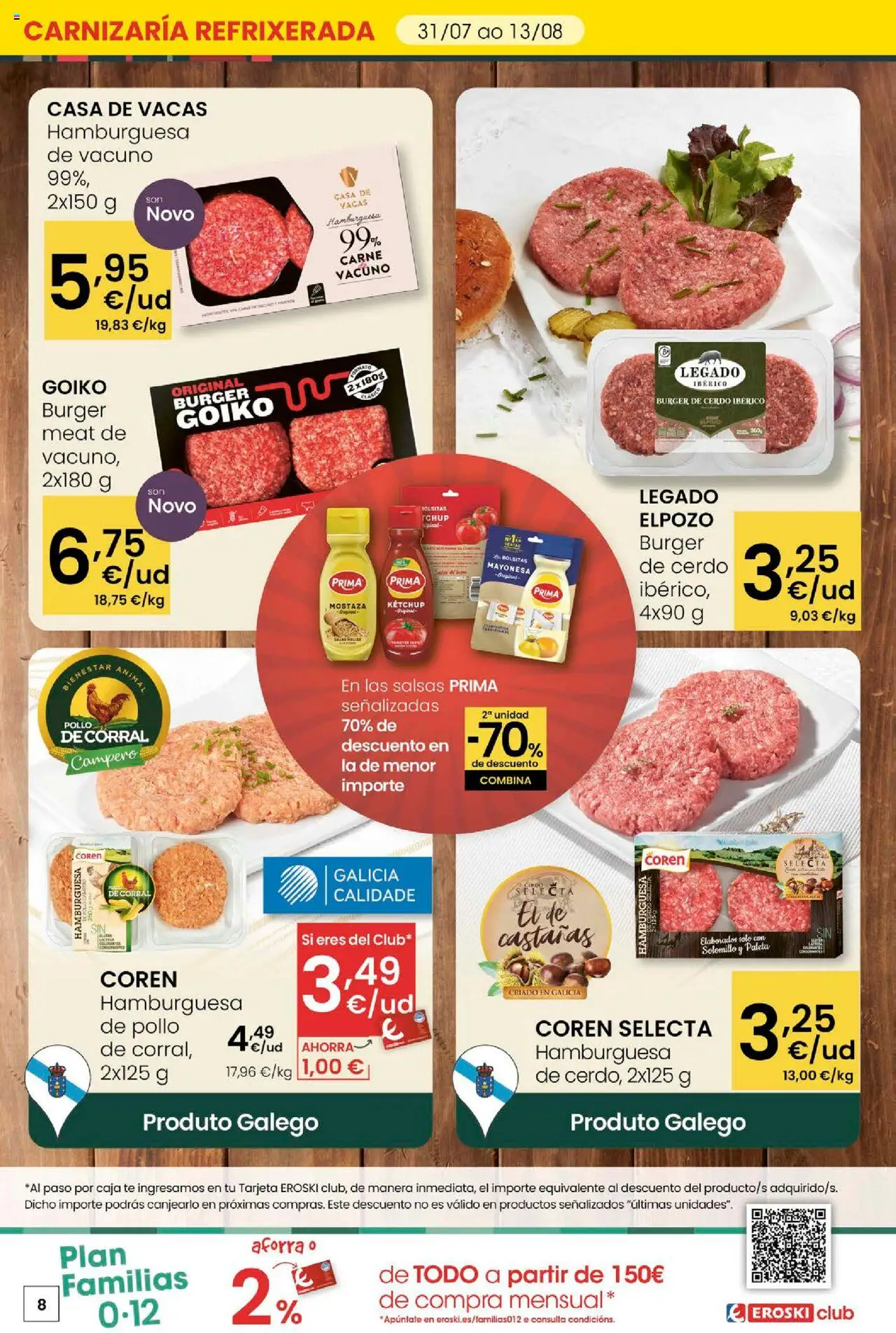 Eroski - Ofertons para conquistarte │ válido desde el 31.07.2025 | Página: 8 | Productos: Cerdo, Οθόνη προβολής, Σοκολατούχο γάλα, Caja