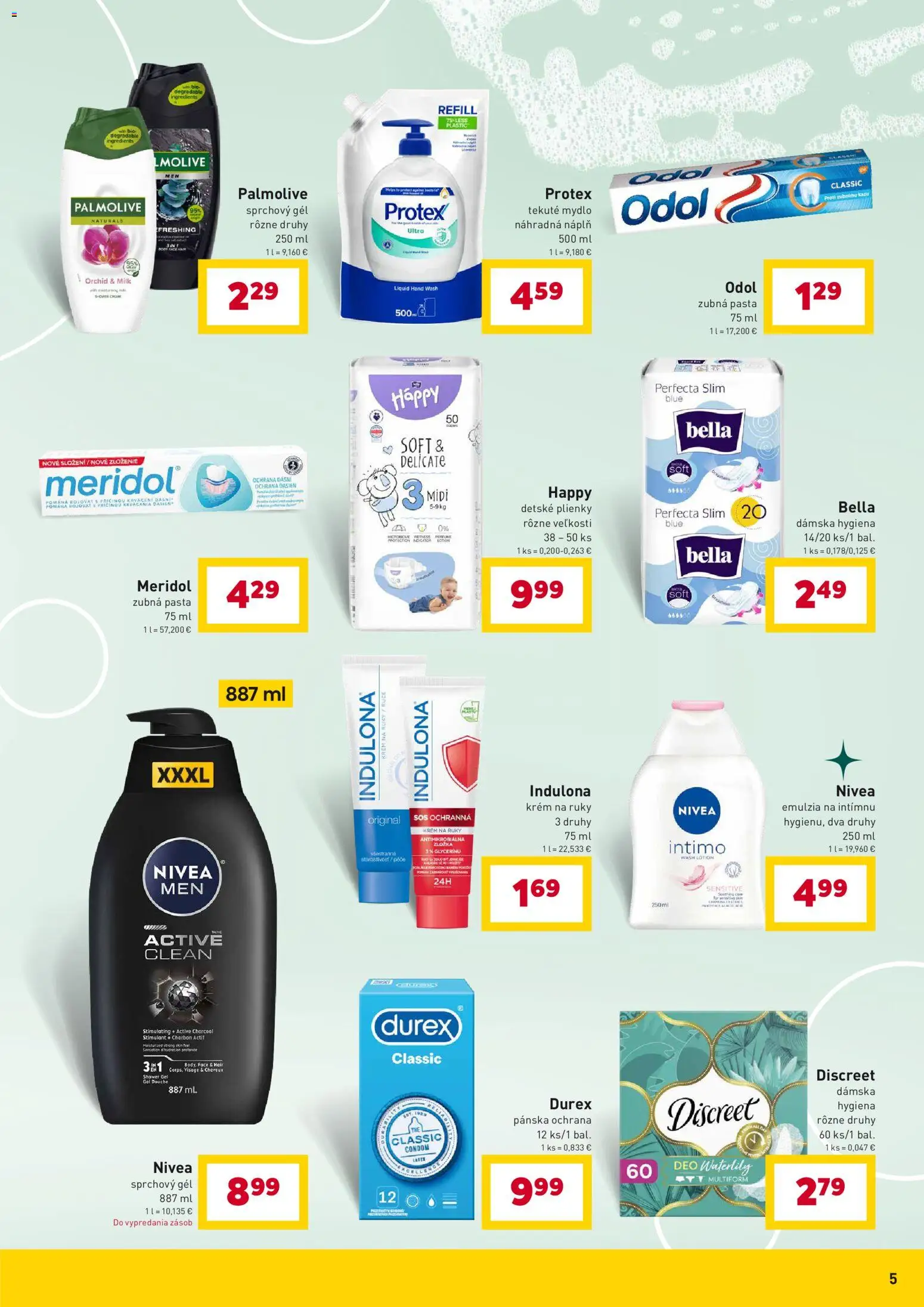 Nové Billa akcie – leták je platný od 07.04.2026 | Strana: 5 | Produkty: Nivea, Sprchový gél, Plienky, Indulona