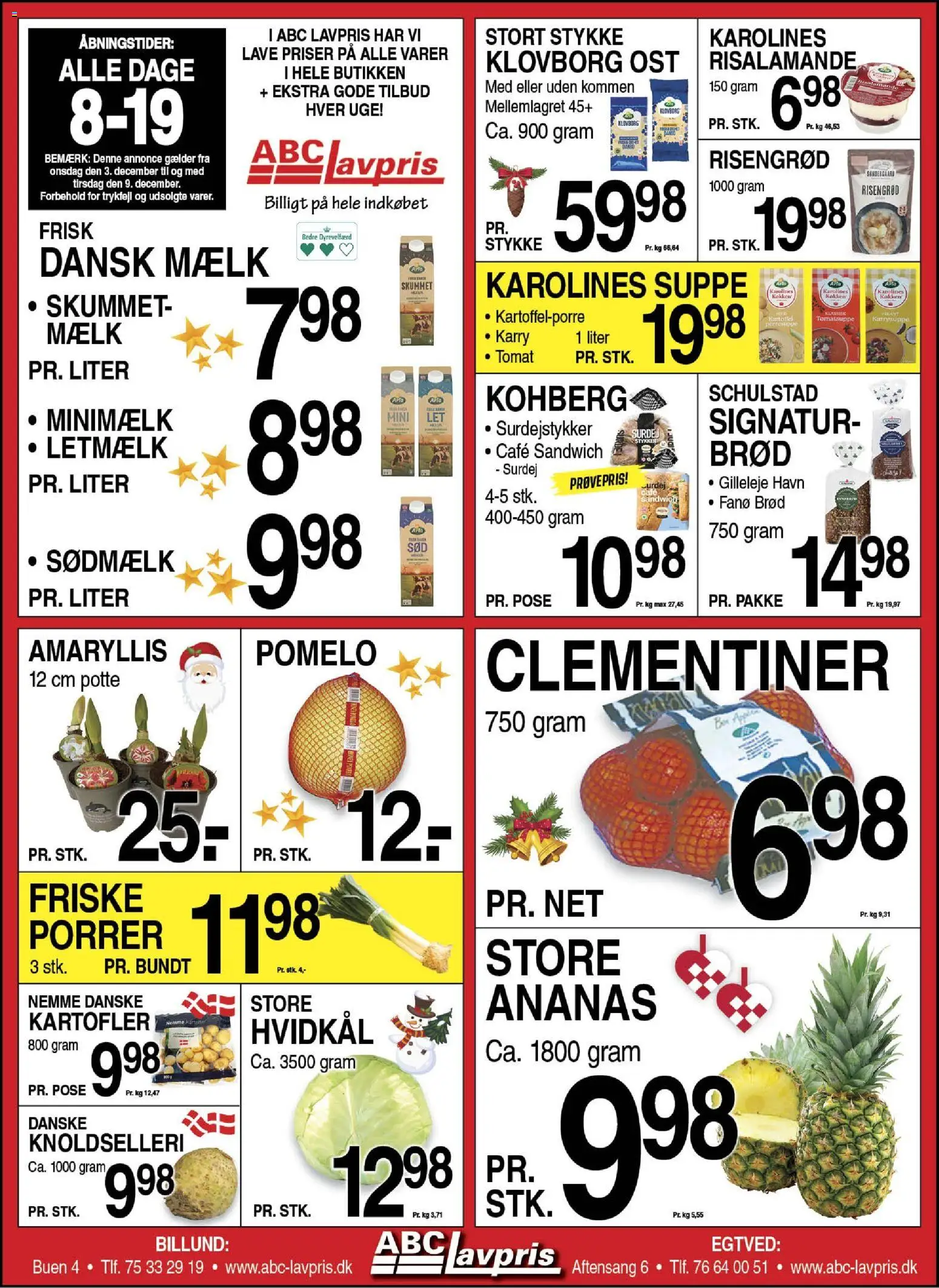 Abc Lavpris tilbudsavis – gyldig fra 03.12.2025 | Side: 1 | Produkter: Brød, Risalamande, Ananas, Jogo de ferramentas