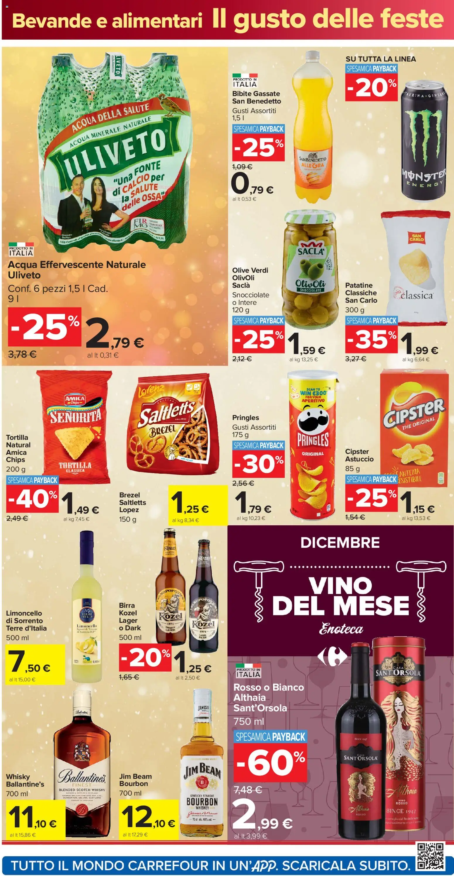 Volantino Carrefour del 16.12.2025 | Pagina: 26 | Prodotti: Bourbon, Patatine, Whisky, Bibite