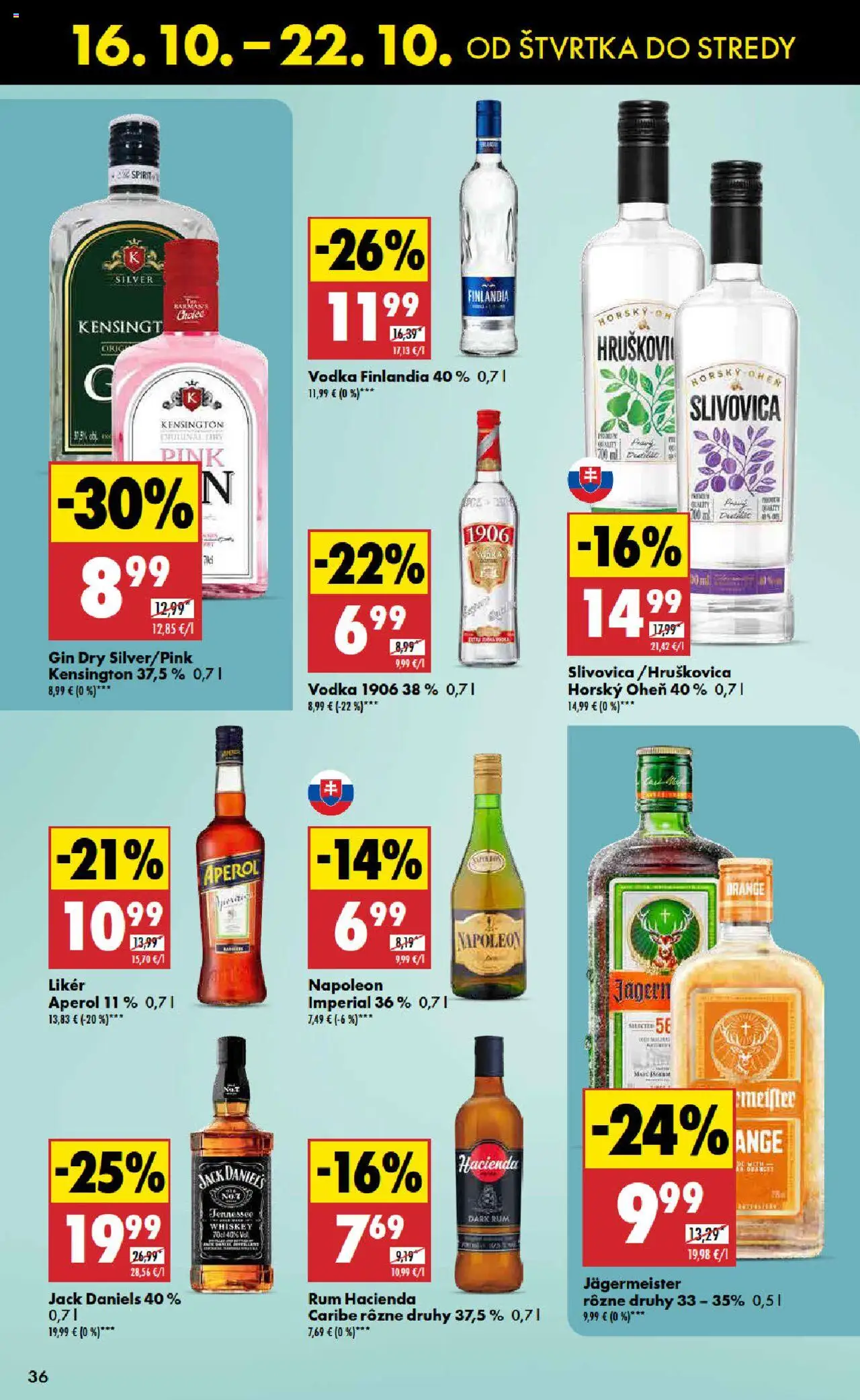 Nové Biedronka akcie – leták je platný od 16.10.2025 | Strana: 36 | Produkty: Slivovica, Gin, Vodka, Finlandia