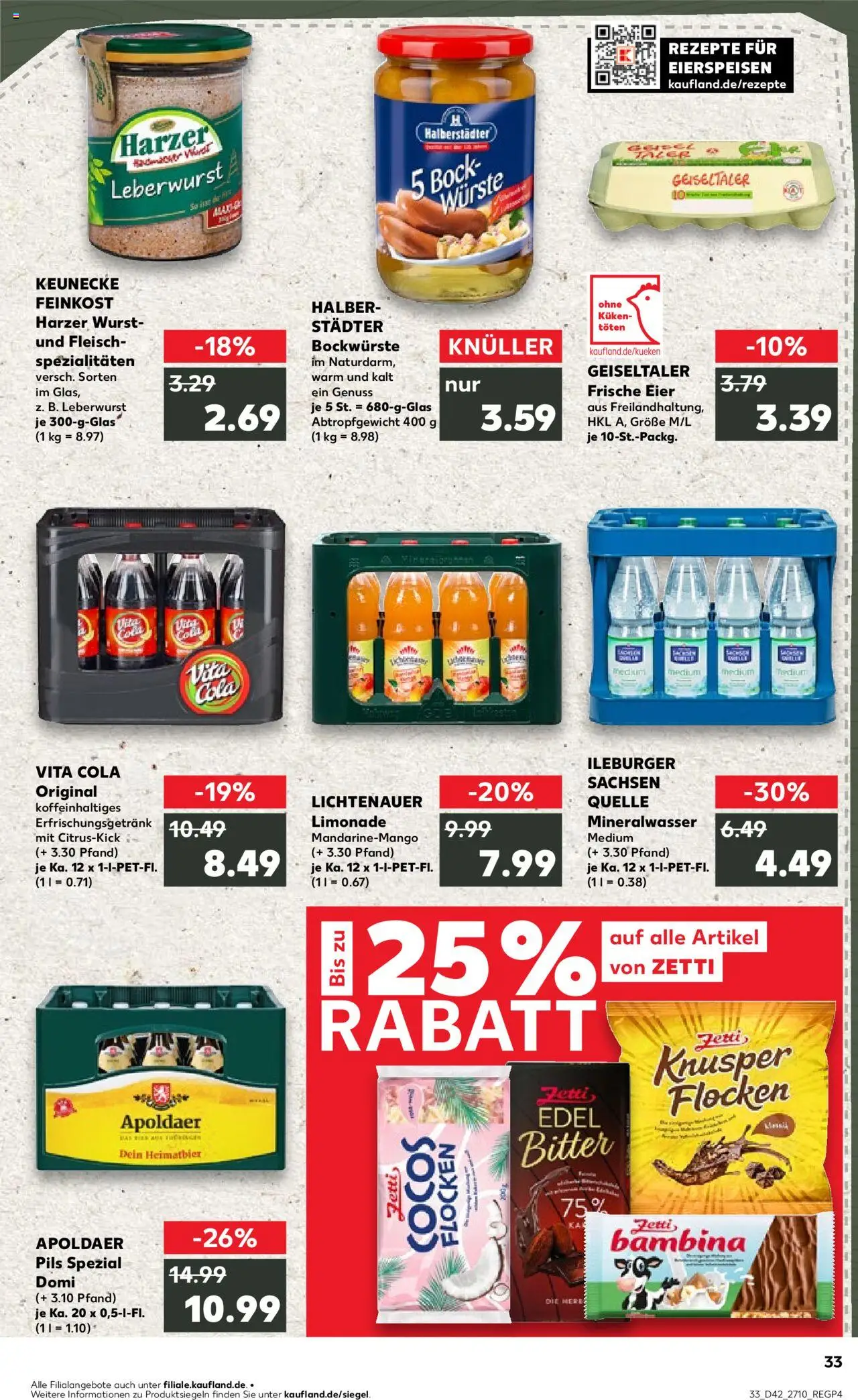 Kaufland prospekt Zeitz	 – gültig ab 19.10.2025 | Seite: 33 | Produkte: Limonade, Mineralwasser, Fleisch, Flocken