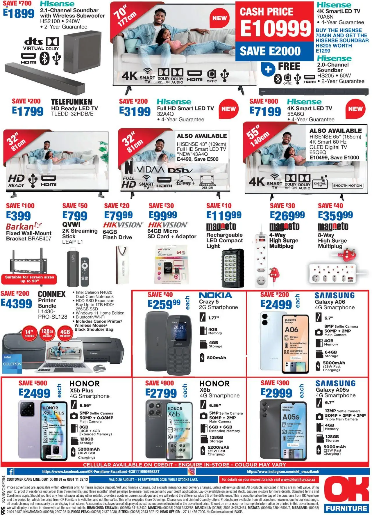OK Furniture - Eswatini Lowest Prices Specials │ valid from 20.08.2025 | Page: 4 | Products: Smartphone, Printer, Audio, TV