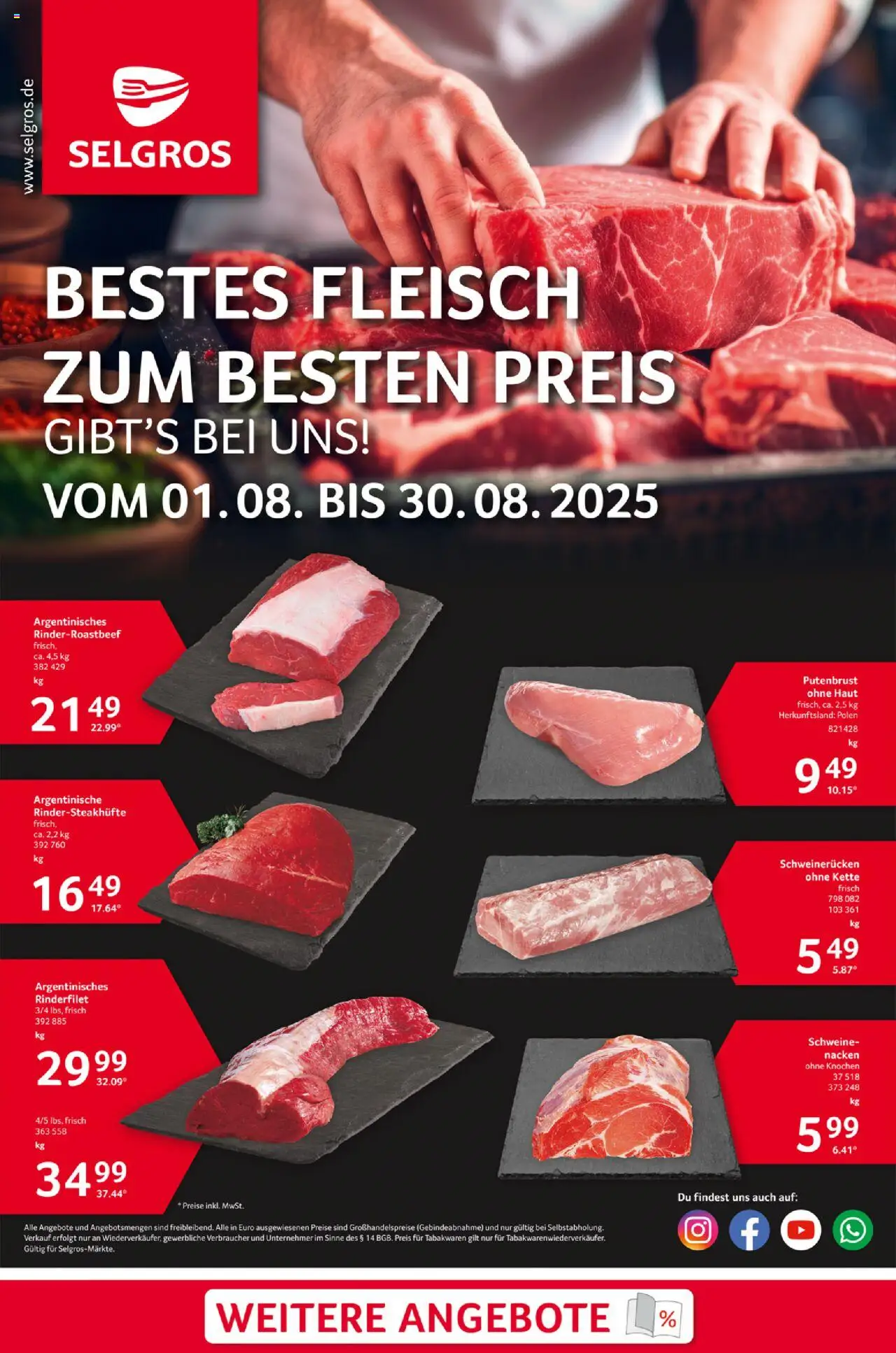 Selgros Bestes Fleisch - gültig ab dem 01.08.2025 | Seite: 1 | Produkte: Rinderfilet, Schweinerucken, Fleisch