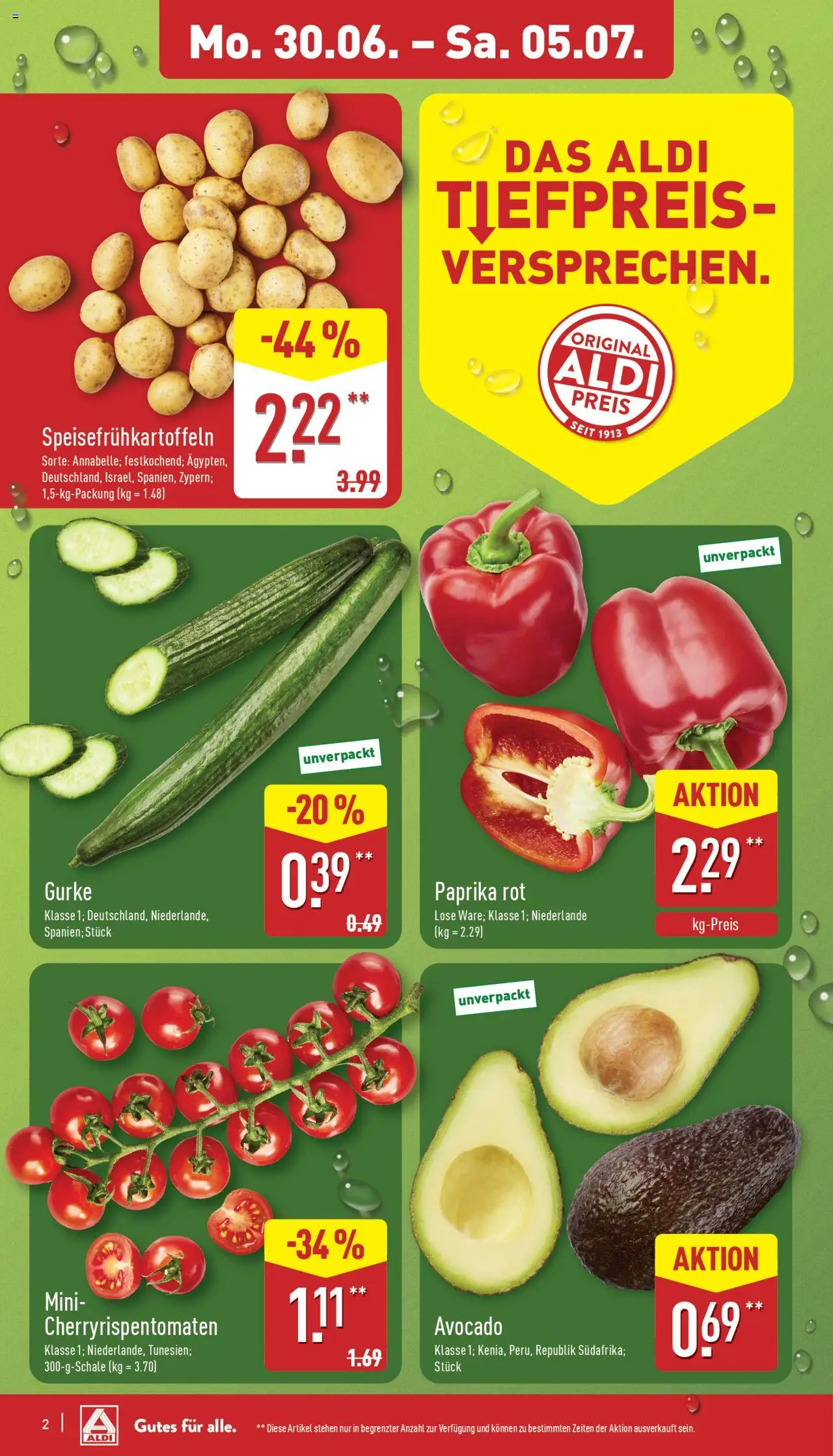 Aldi Prospekt 	 - gültig ab dem 30.06.2025 | Seite: 2 | Produkte: Paprika rot, Avocado, Paprika