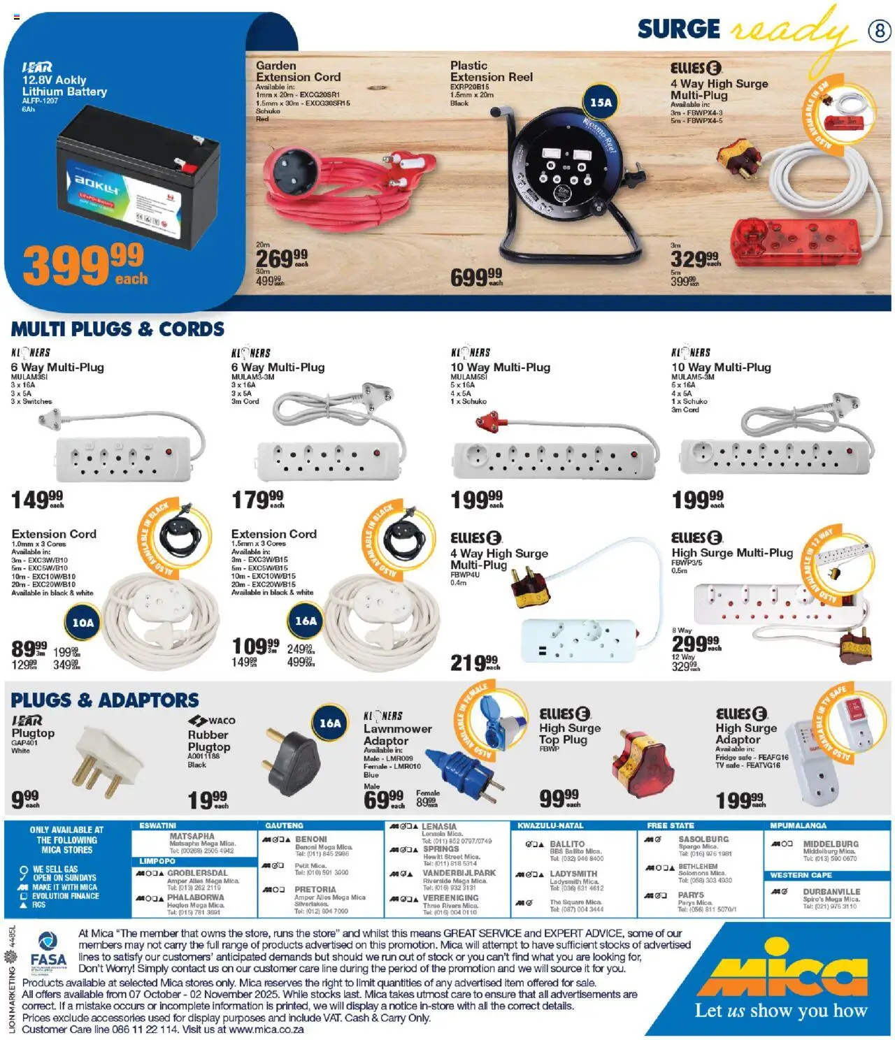 New MICA catalogue – valid from 07.10.2025 | Page: 8 | Products: Plugs, TV, Battery, Stock