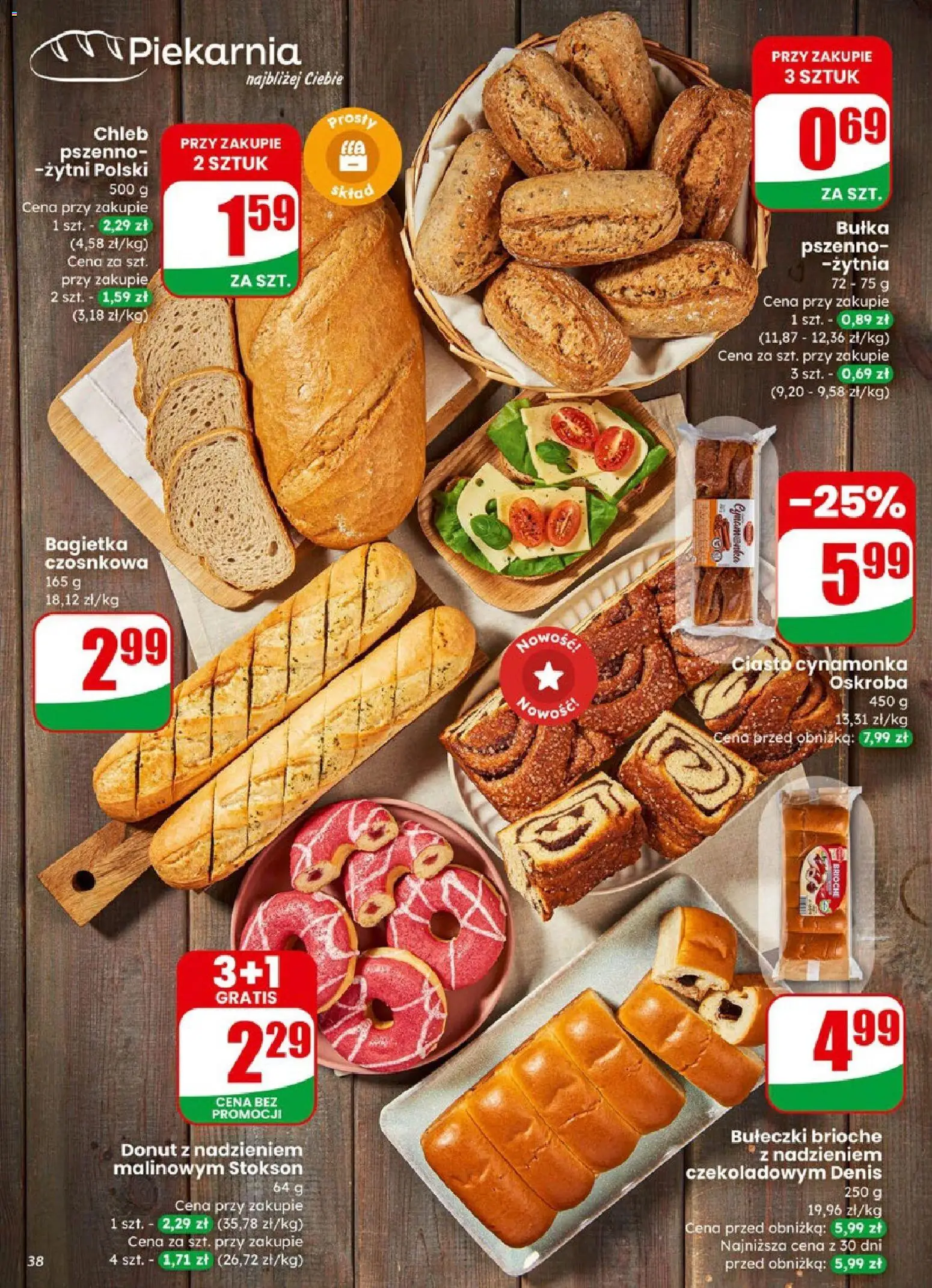 Dino Gazetka od 21.01.2026 | Strona: 38 | Produkty: Ciasto, Piekarnia, Bagietka czosnkowa, Donut