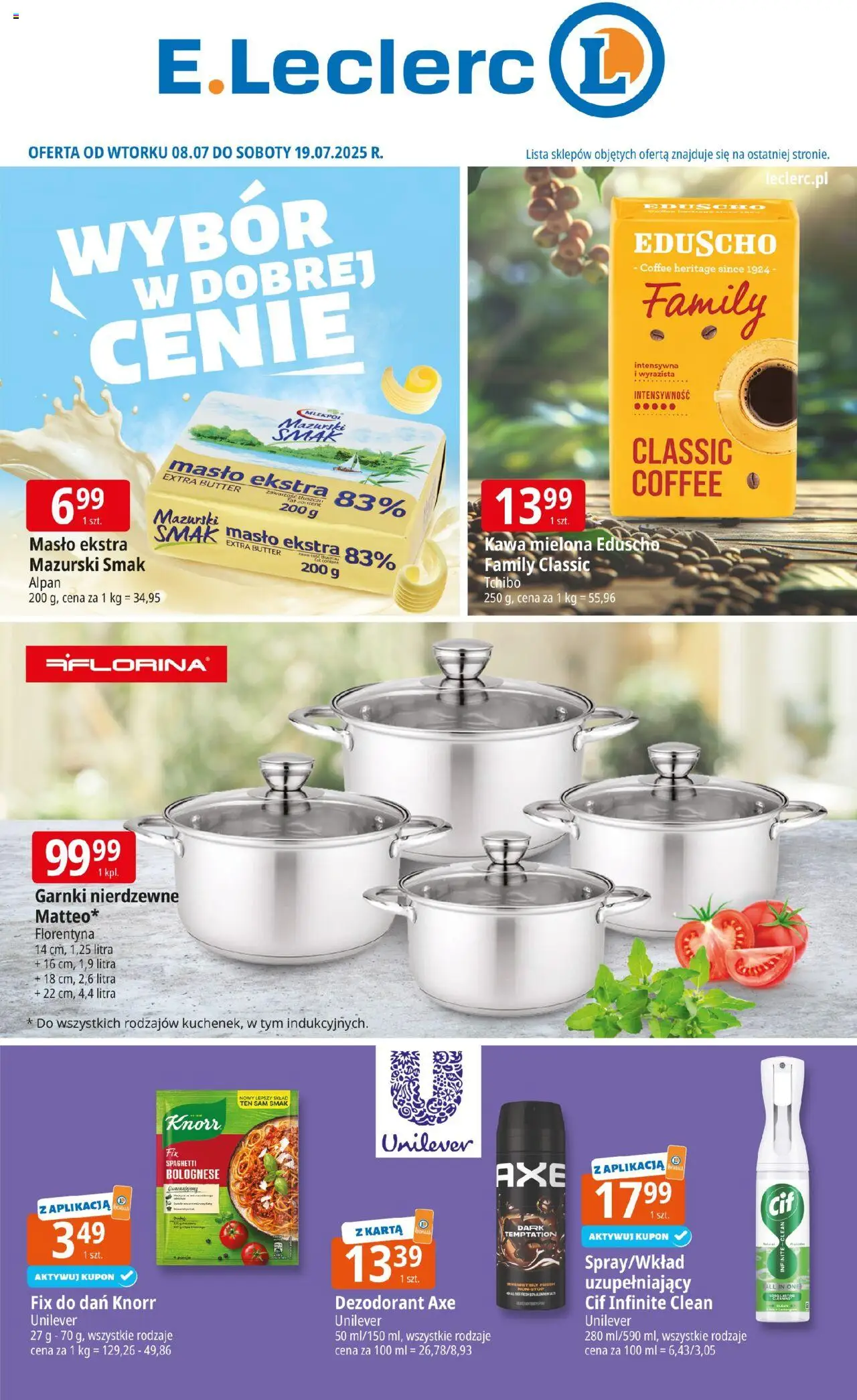 E.Leclerc Gazetka - Zamość od 08.07.2025 | Strona: 1 | Produkty: Tchibo, Masło, Kawa, Garnki