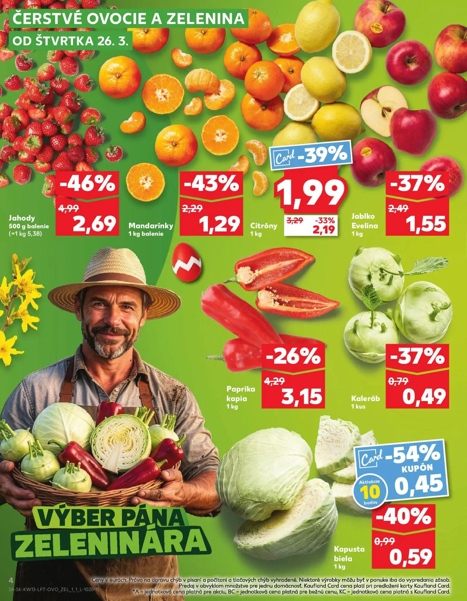 Nové Kaufland akcie – leták je platný od 26.03.2026 | Strana: 4 | Produkty: Kapusta biela, Citróny, Jahody, Mandarinky