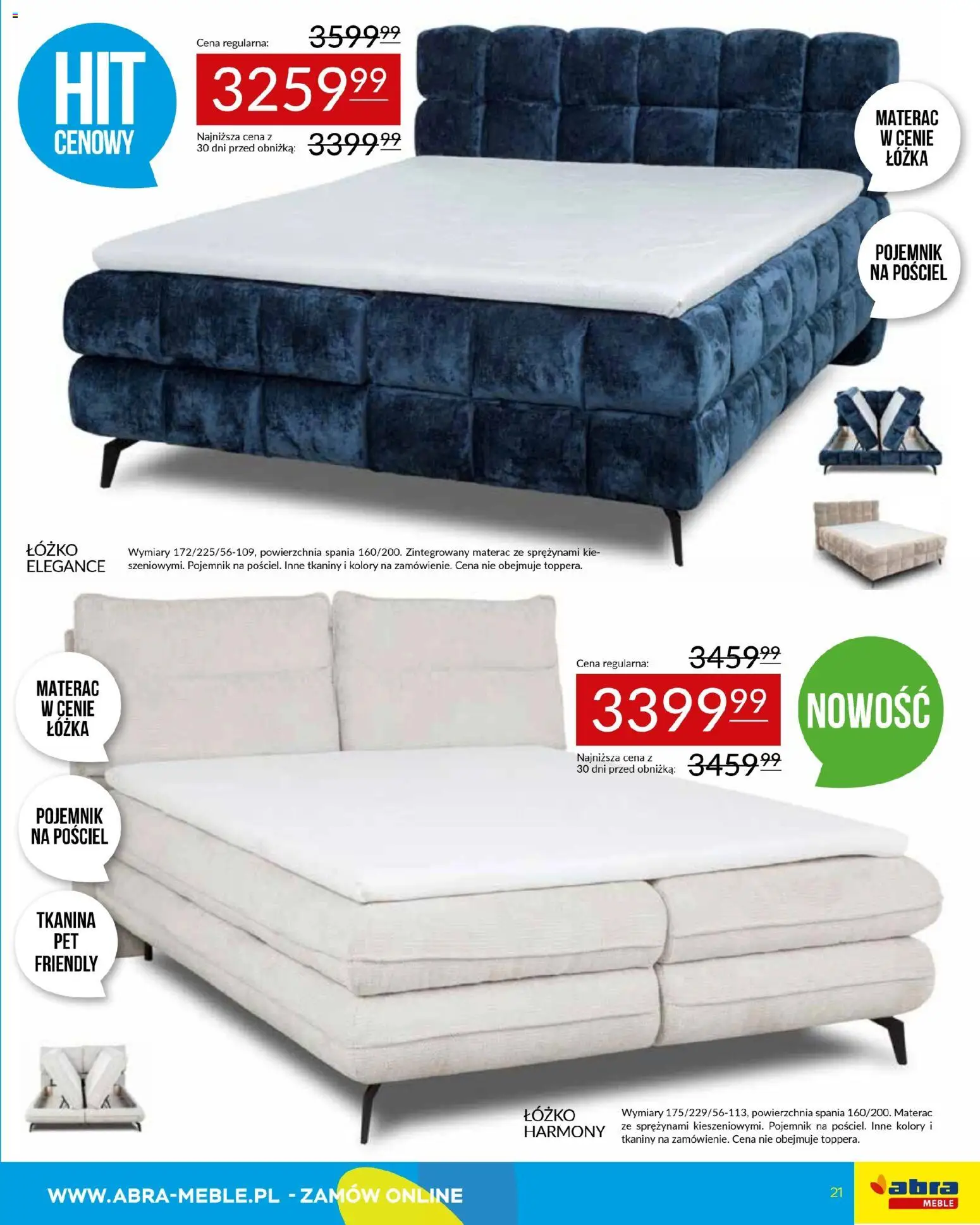 Abra meble Gazetka od 09.01.2026 | Strona: 21 | Produkty: Pościel, Łóżko, Materac