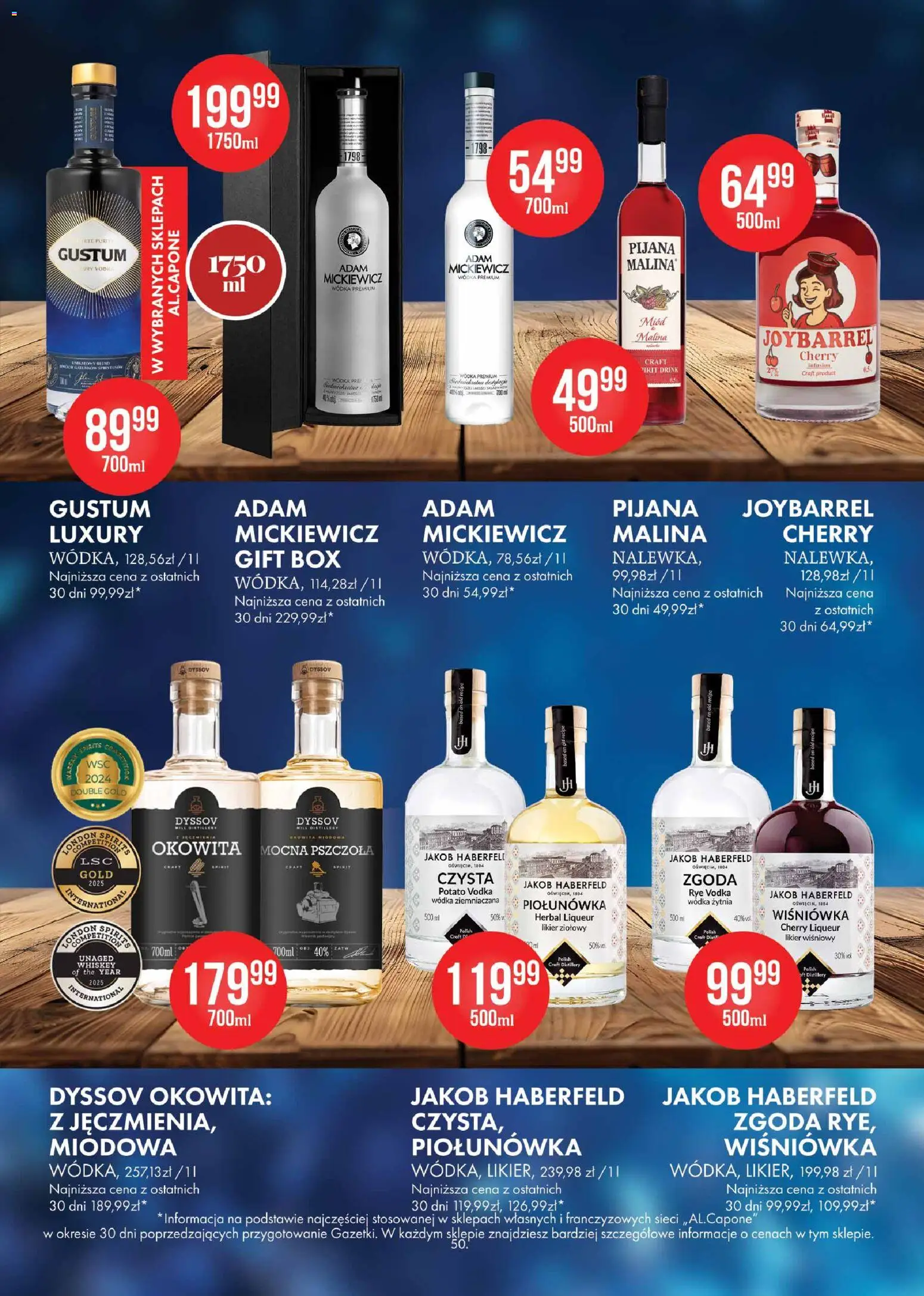 Al.Capone Gazetka od 13.11.2025 | Strona: 50 | Produkty: Malina, Miód, Likier ziołowy, Wódka