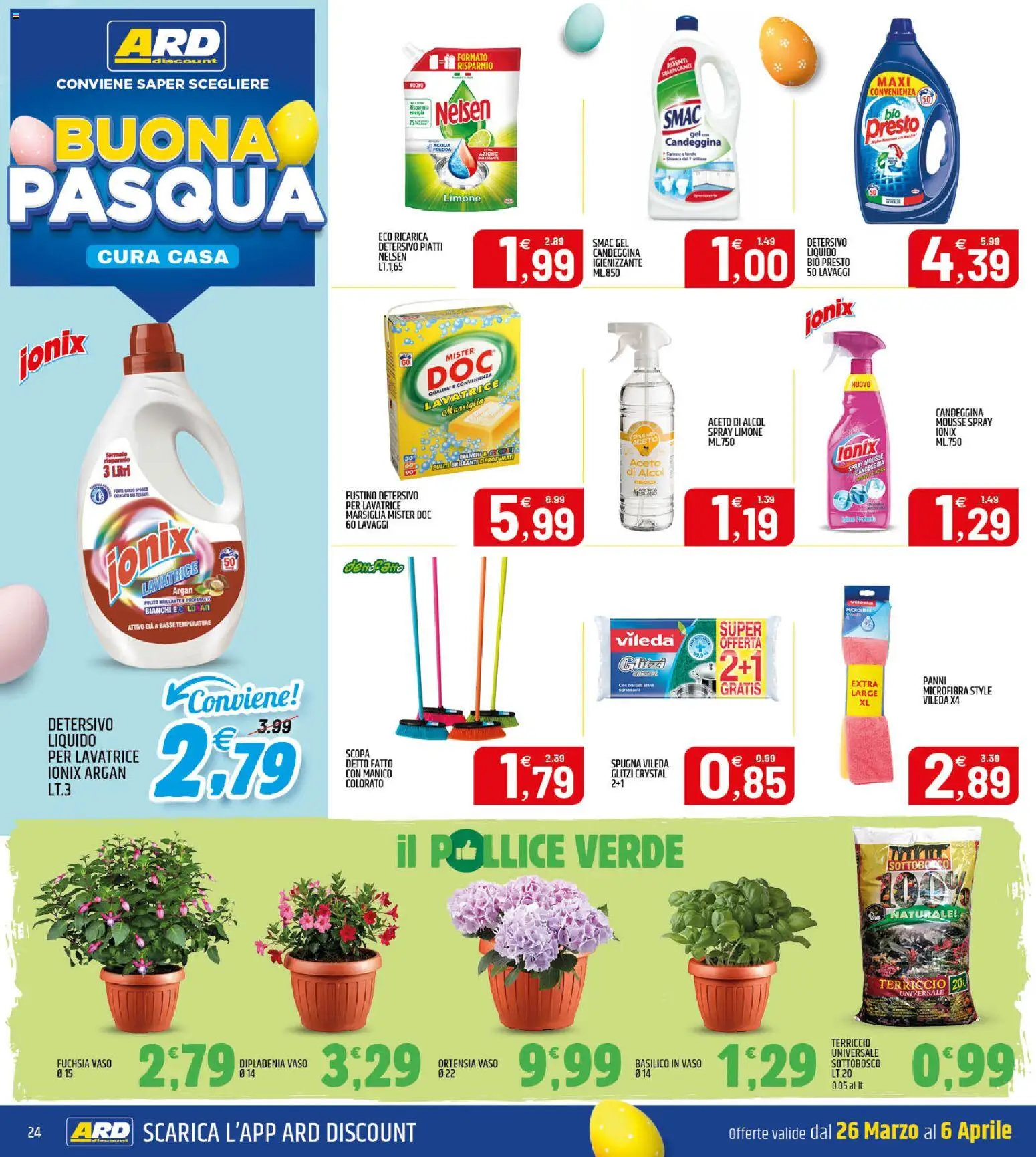 Volantino ARD Discount del 24.03.2026 | Pagina: 24 | Prodotti: Candeggina, Acqua, Lavatrice, Scopa