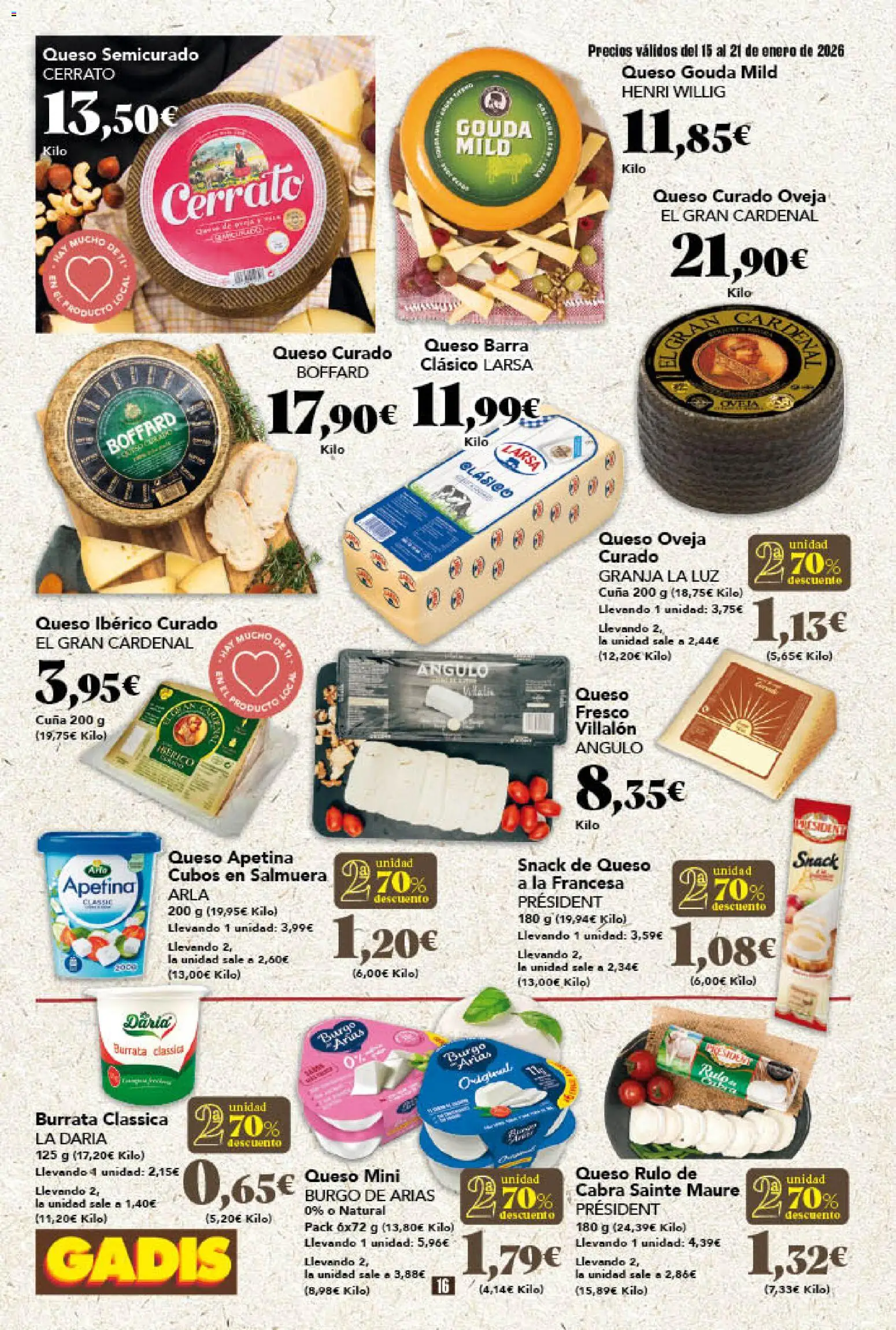 Gadis - folleto │ válido desde el 15.01.2026 | Página: 16 | Productos: Queso, Queso Gouda, Cuna