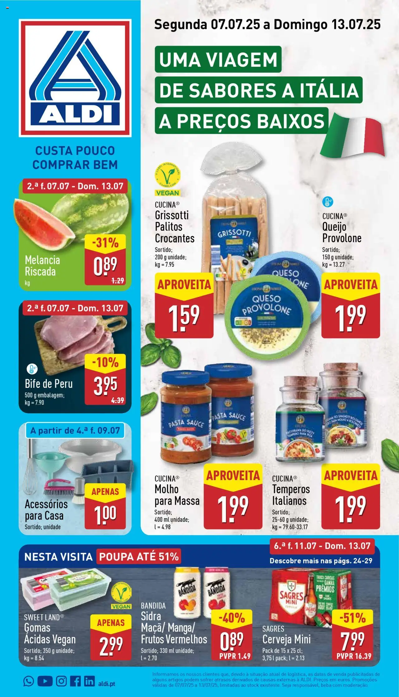 Aldi folheto │ válido de 07.07.2025 | Página: 1 | Produtos: Peru, Queijo, Melancia, Gomas
