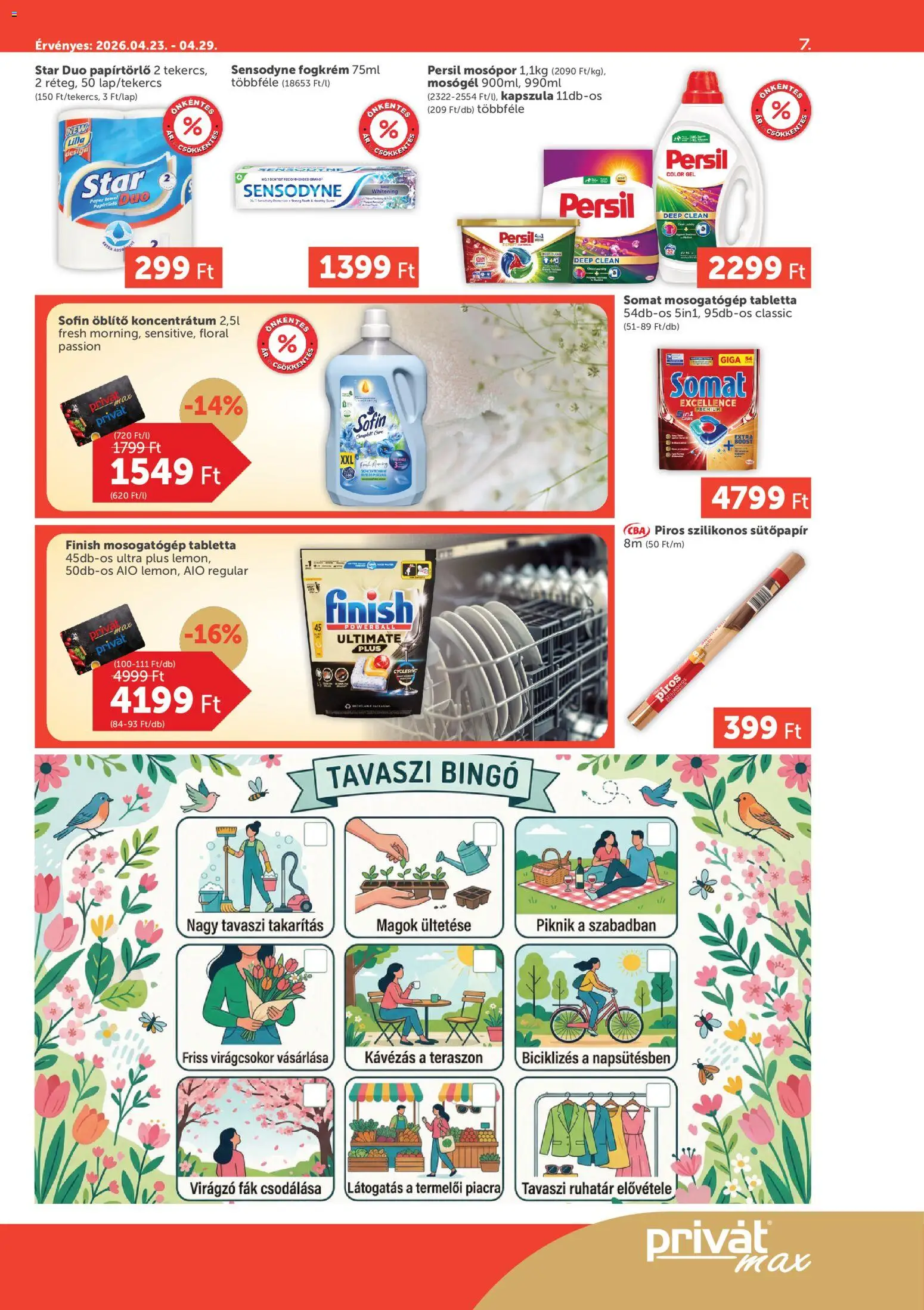 PRIVÁT akciós ujság - amely érvényes a következő dátumtól: 23.04.2026 | Oldal: 7 | Termékek: Persil, Mosógél, Mosópor, Mosogatógép tabletta