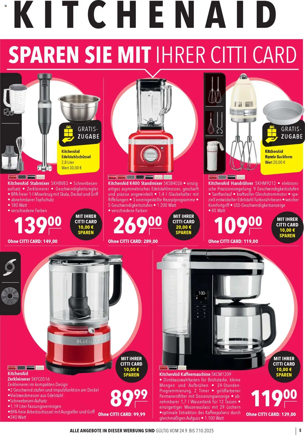 CITTI Markt Markenwelten – gültig ab 24.09.2025 | Seite: 5 | Produkte: Kaffeemaschine, Stabmixer