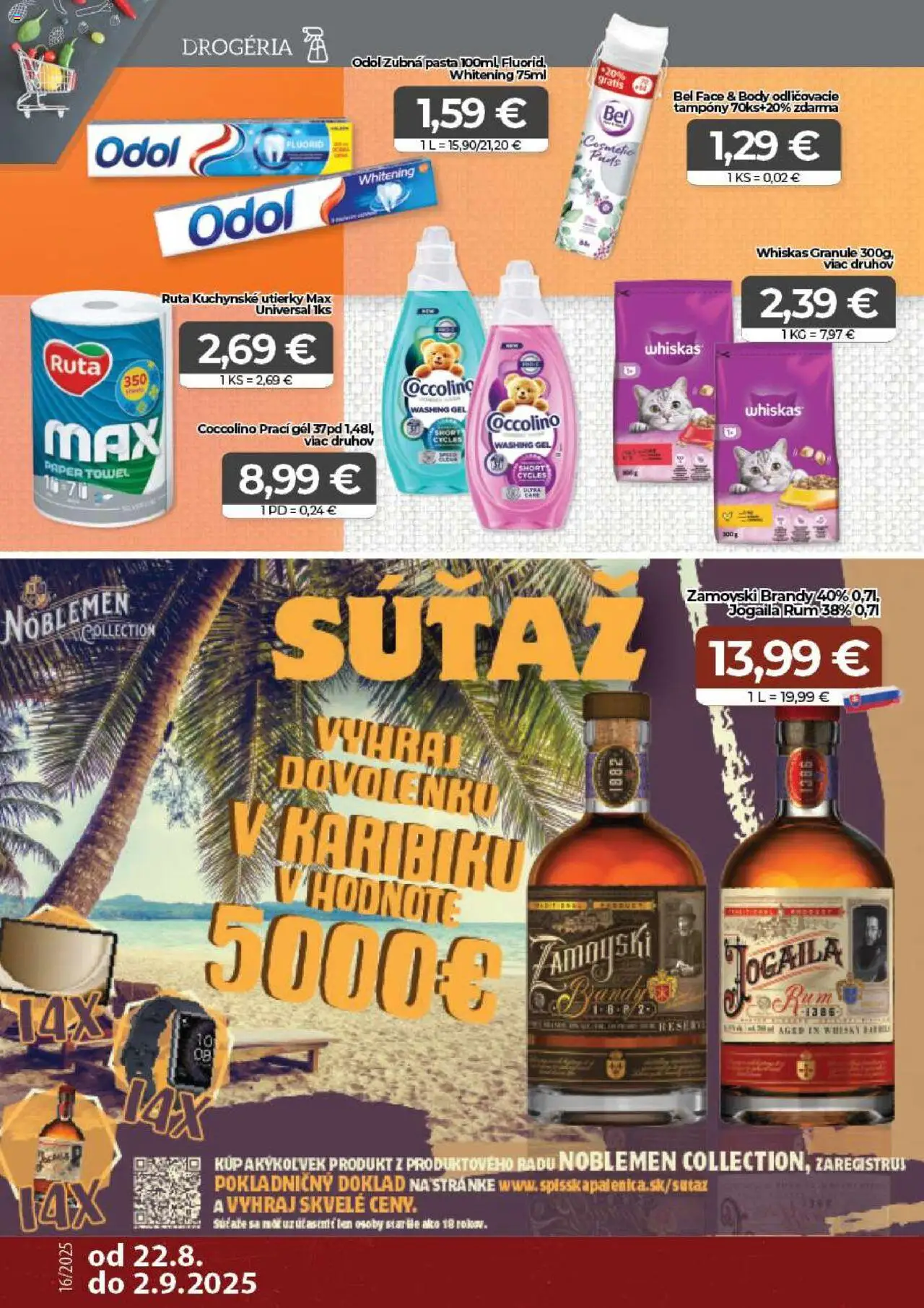 CBA Komfos Leták │ platný od 22.08.2025 | Strana: 14 | Produkty: Zubná pasta, Whiskas, Brandy, Coccolino