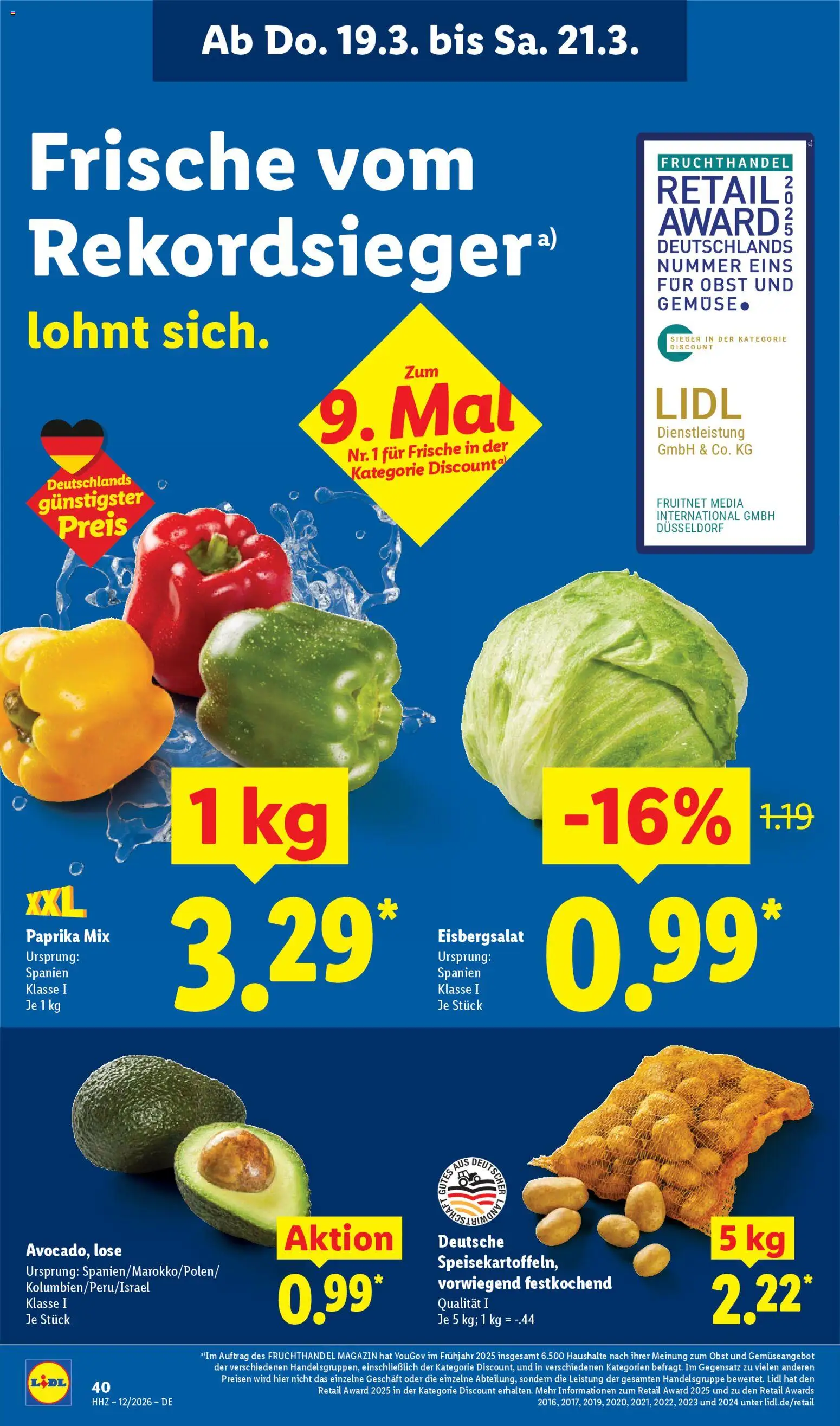 Lidl Prospekt – gültig ab 16.03.2026 | Seite: 62 | Produkte: Eisbergsalat, Gemüse, Paprika, Obst