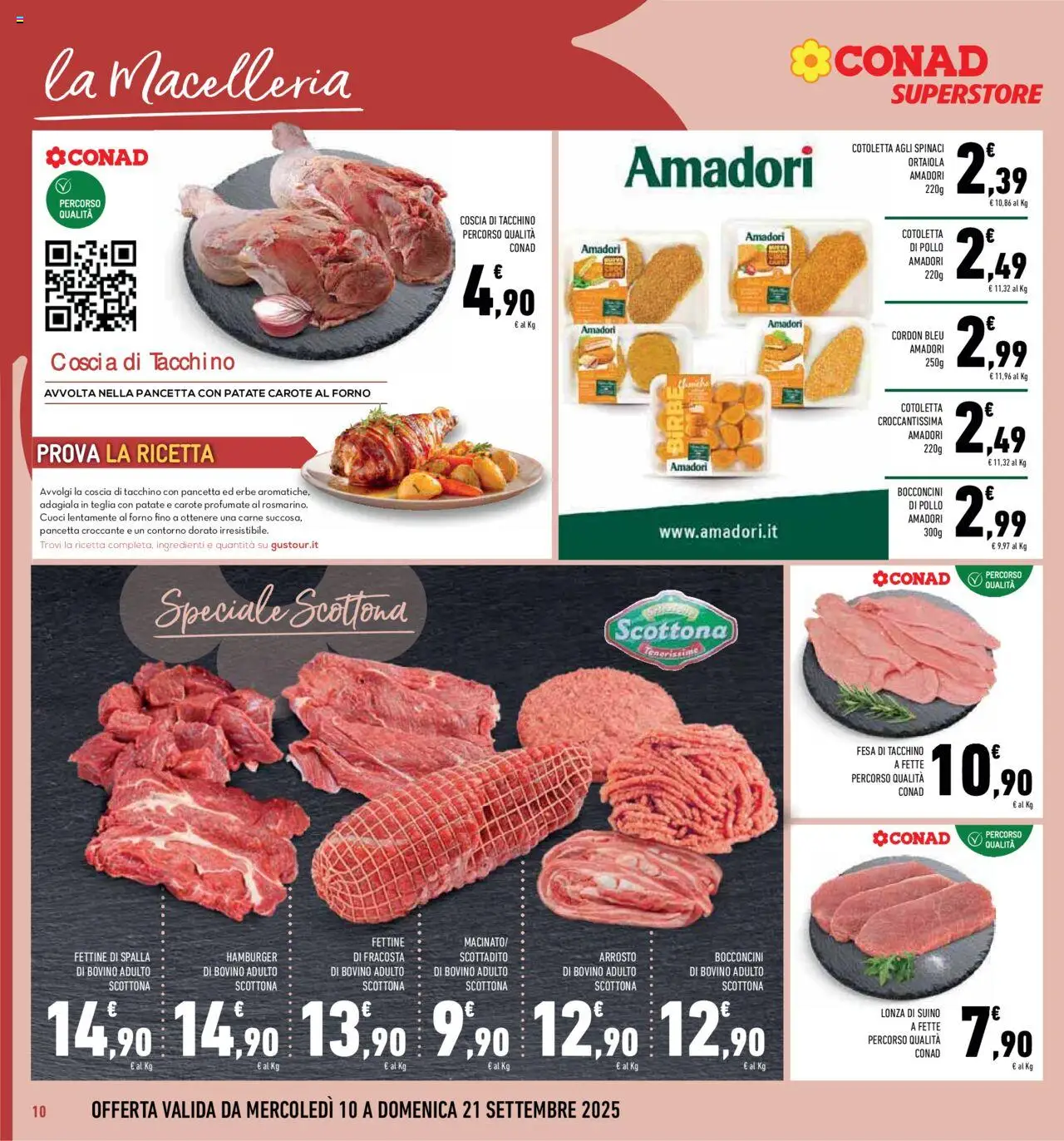 Volantino Conad del 10.09.2025 | Pagina: 10 | Prodotti: Scottadito, Teglia, Pancetta, Spinaci