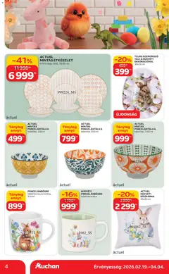 Auchan - Akciós újság Szupermarket - amely érvényes a következő dátumtól: 19.02.2026 | Oldal: 4 | Termékek: Étkészlet, Tojás, Díszpárna
