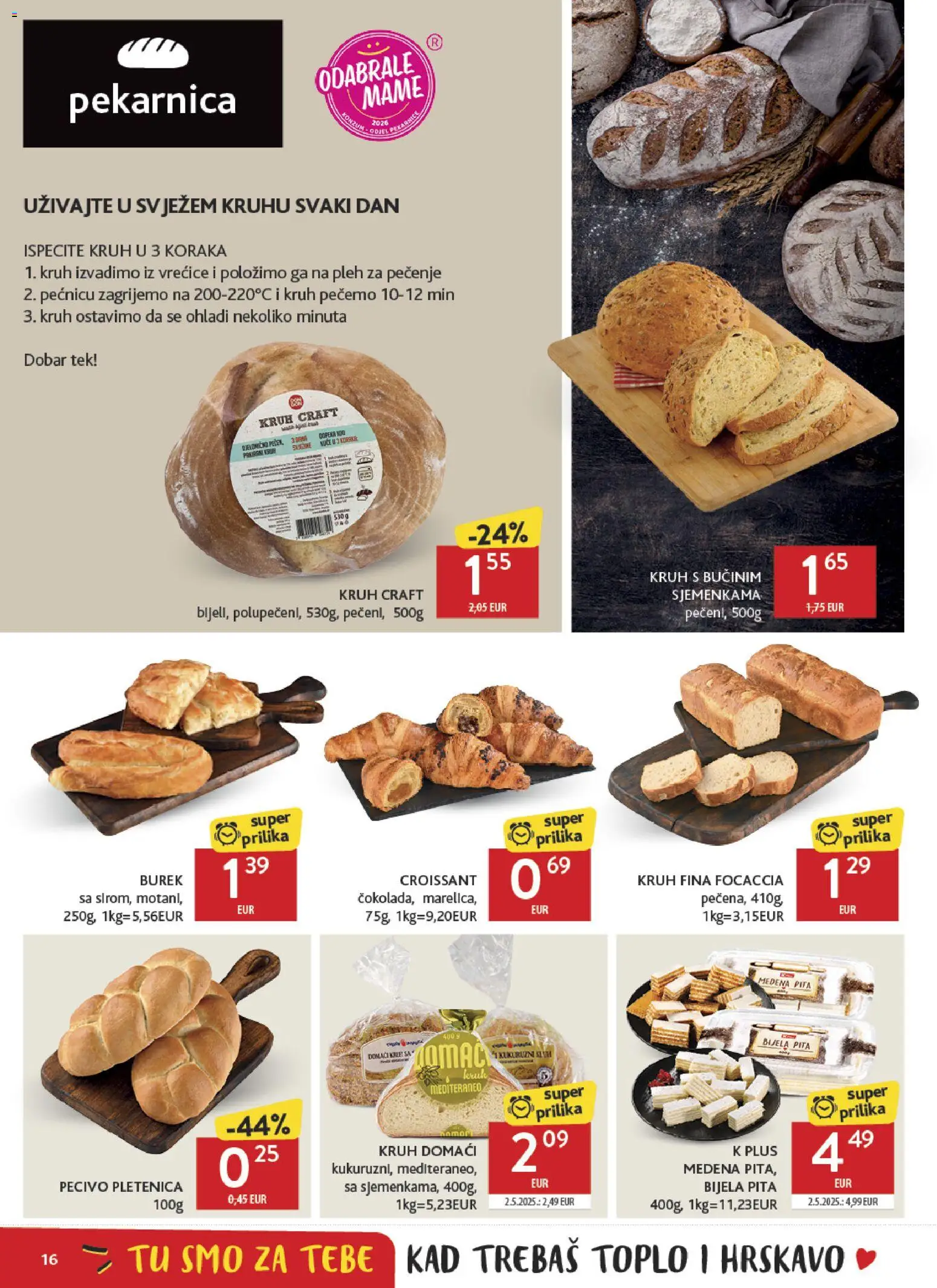 Konzum HR akciós ujság - amely érvényes a következő dátumtól: 29.04.2026 | Oldal: 16 | Termékek: Burek, Croissant, Pita