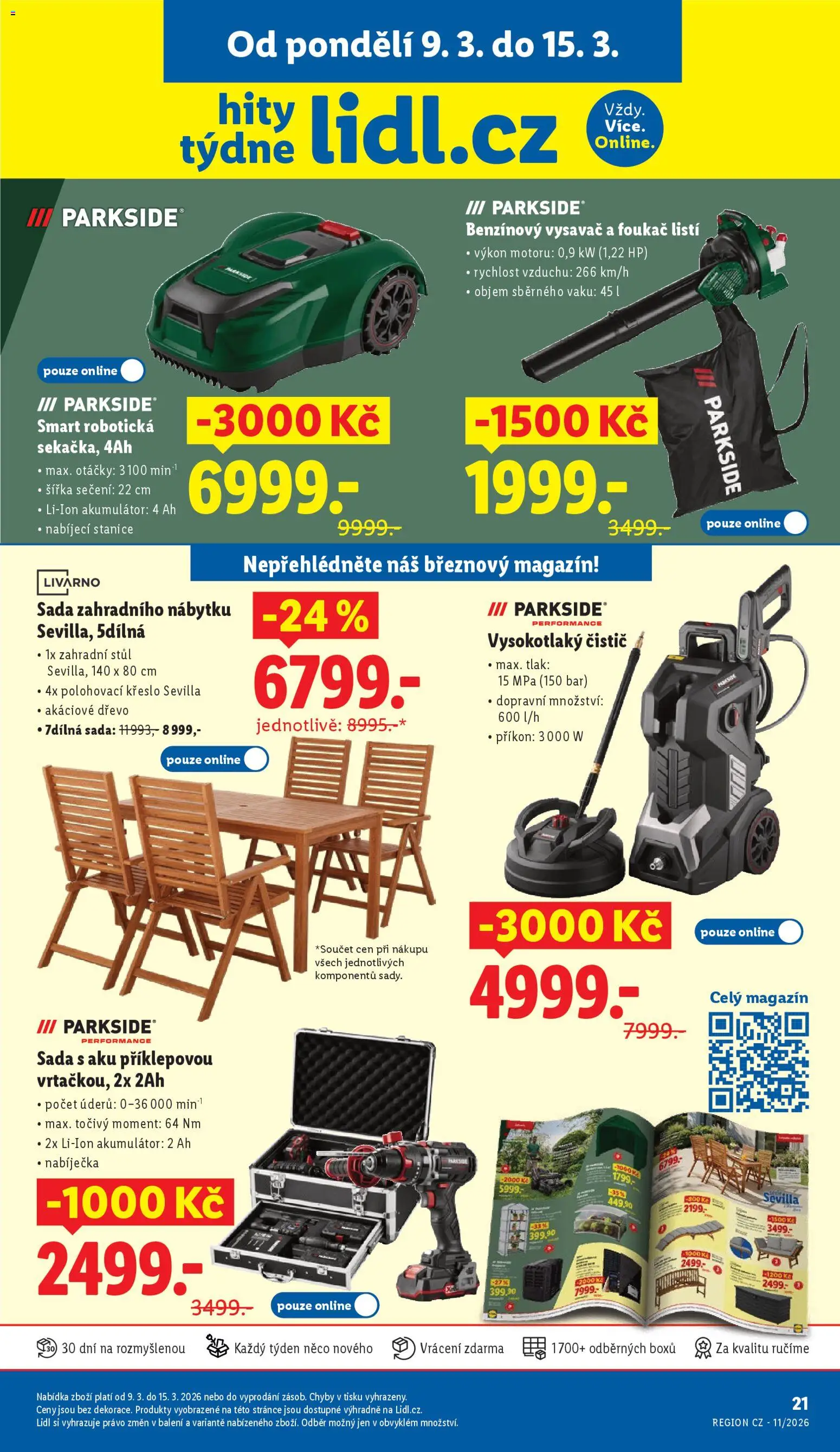 Lidl leták - Hity týdne od 09.03.2026 | Strana: 1 | Produkty: Parkside, Vysavač, Křeslo, Stůl