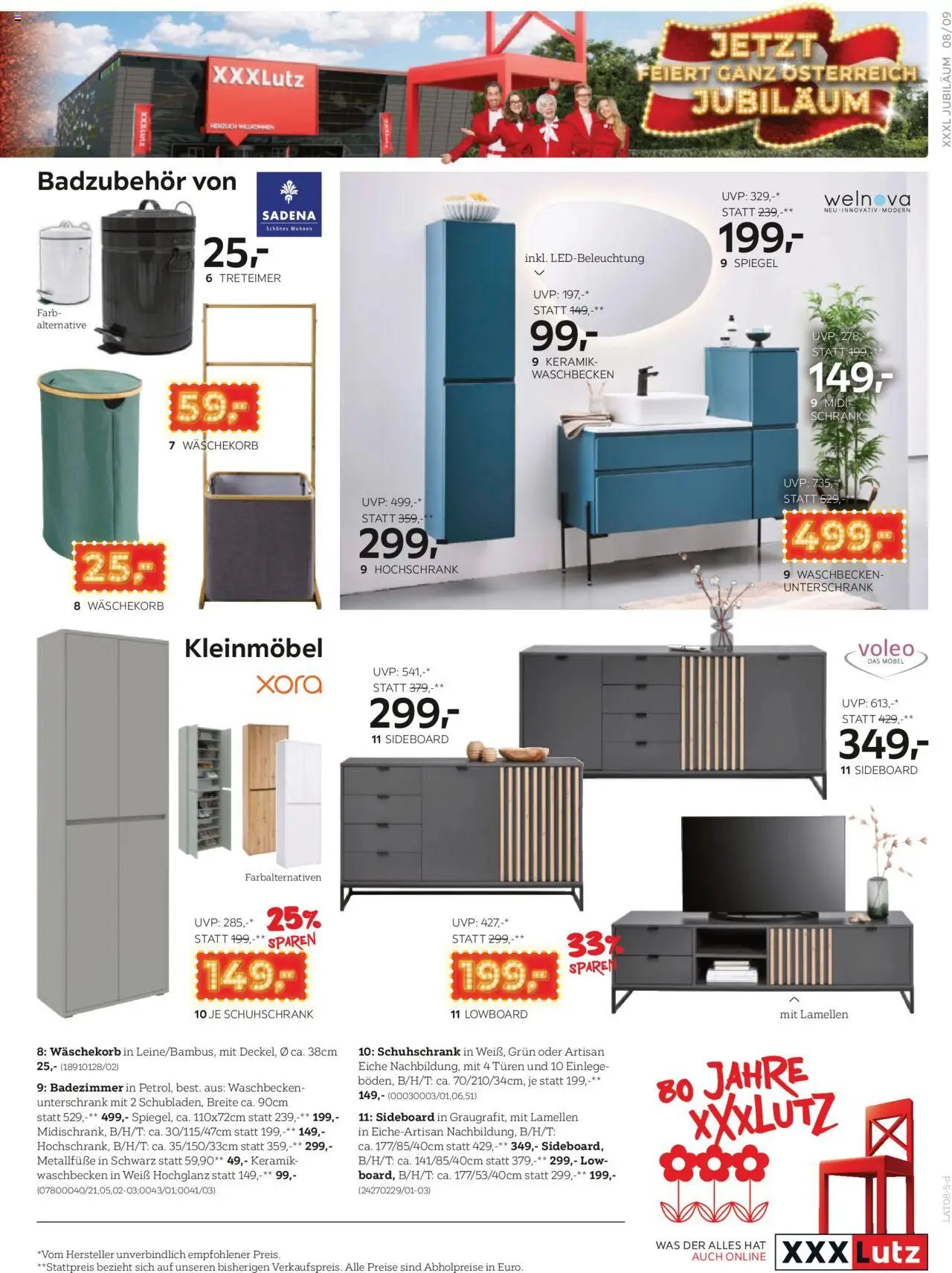 XXXLutz Jubiläumsangebote gültig ab 19.08.2025 | Seite: 9 | Produkte: Schrank, Waschbecken, Spiegel