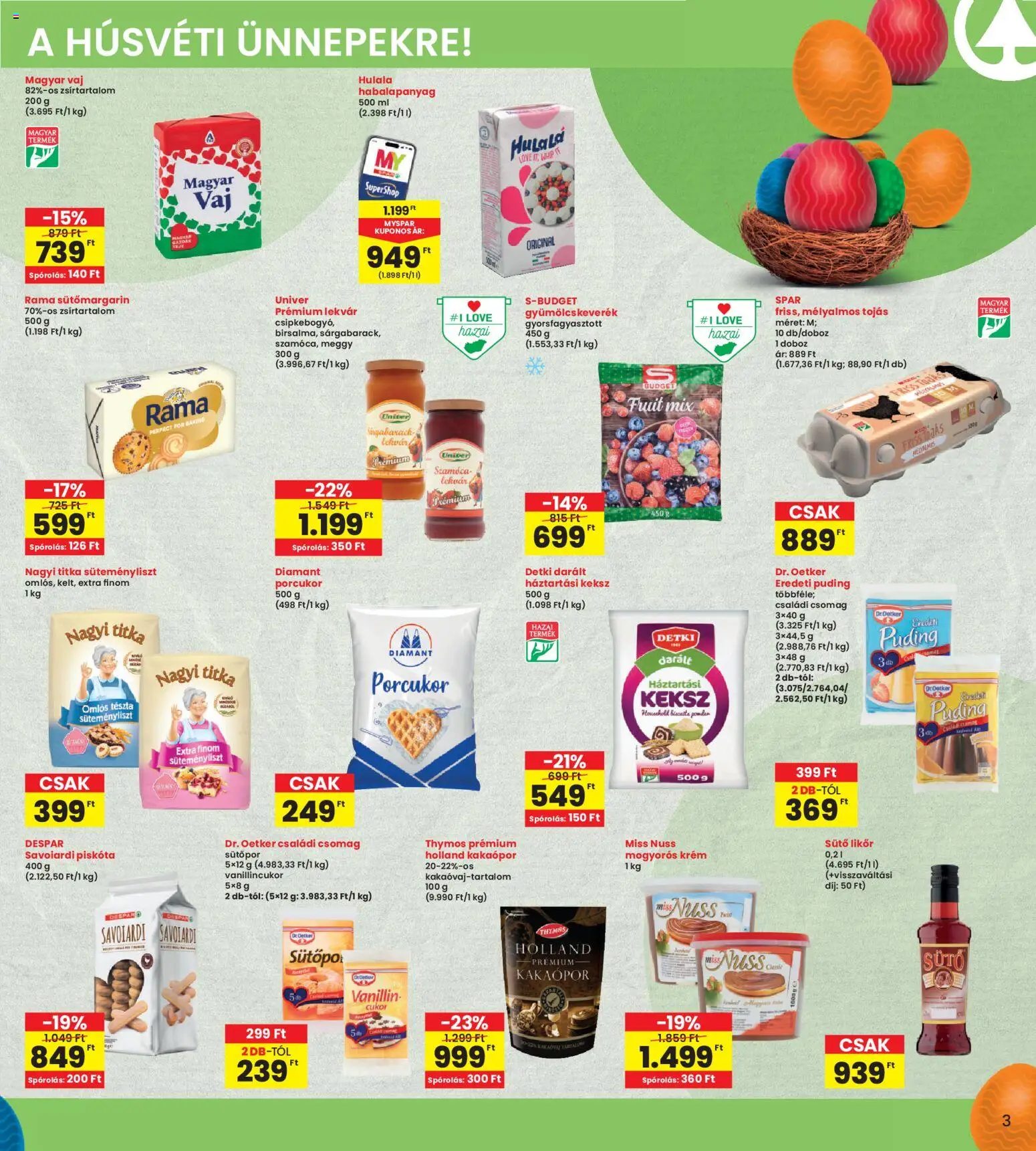 Interspar akciós ujság - amely érvényes a következő dátumtól: 26.03.2026 | Oldal: 3 | Termékek: Puding, Porcukor, Vanillincukor, Tojás
