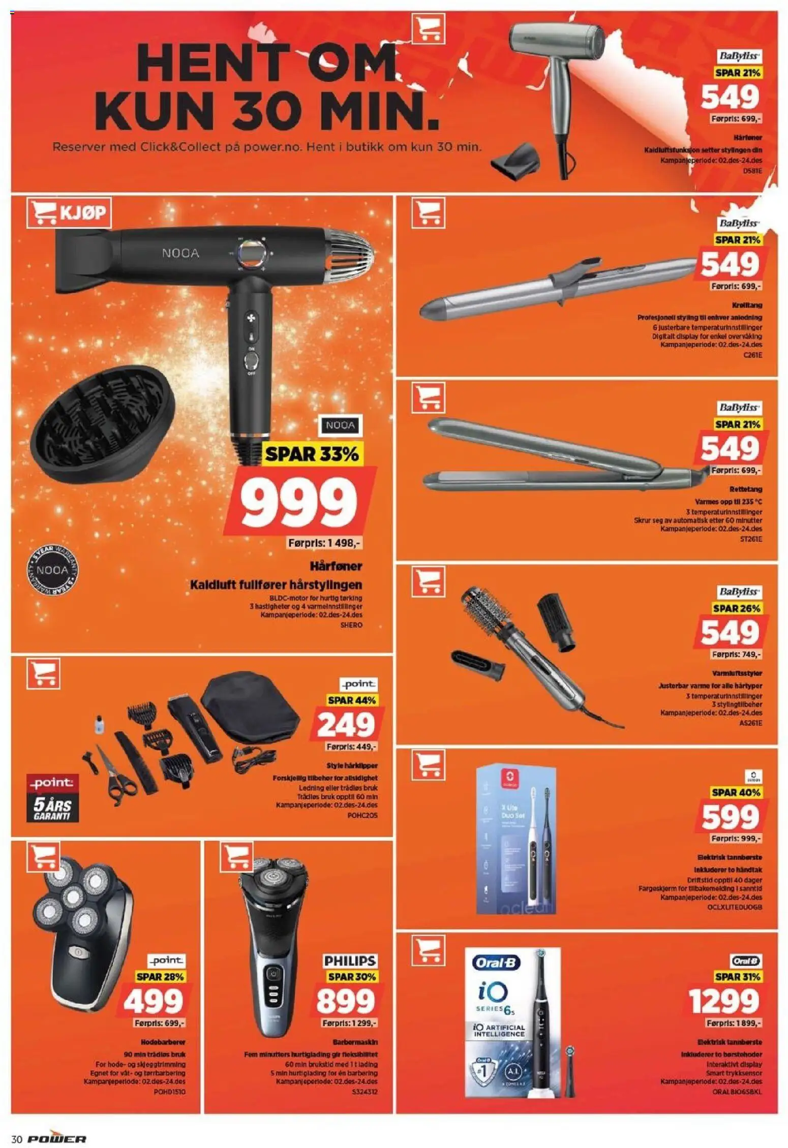 {H1} | Side: 30 | Produkter: Hårtoner, Krølltang, Rettetang, Håndtak