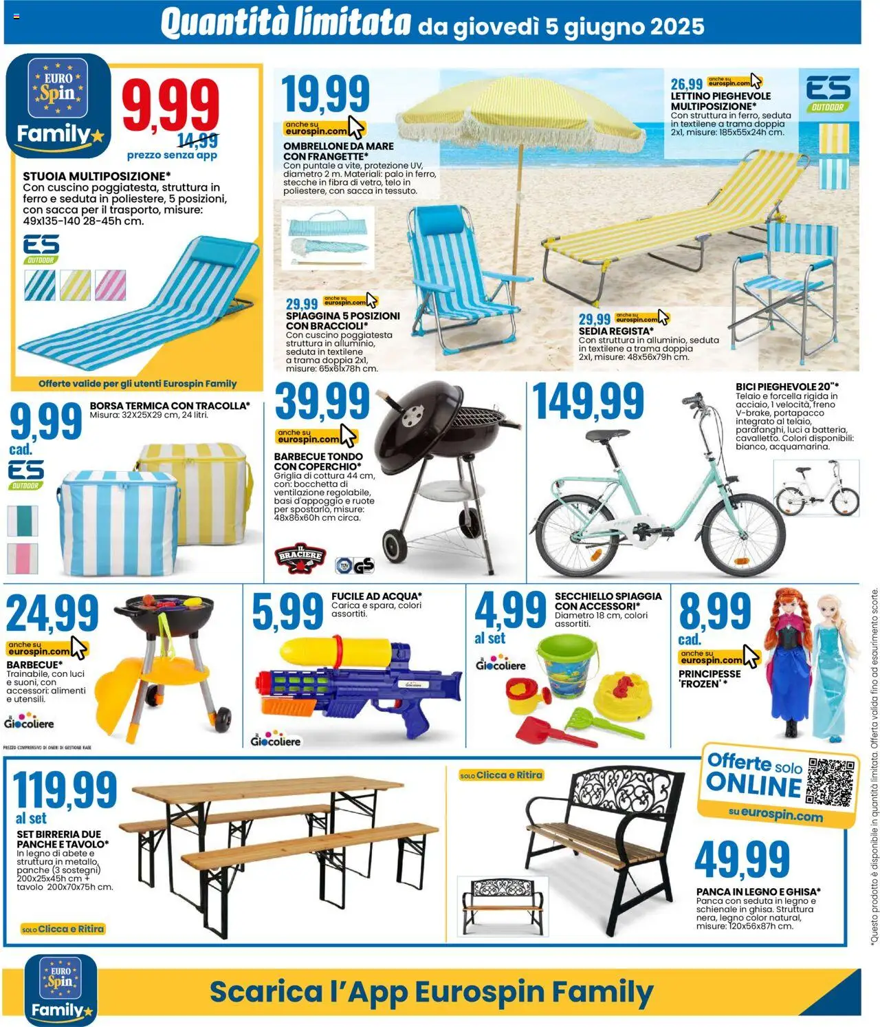 Volantino Eurospin del 05.06.2025 | Pagina: 16 | Prodotti: Panca, Ombrellone, Set birreria, Borsa