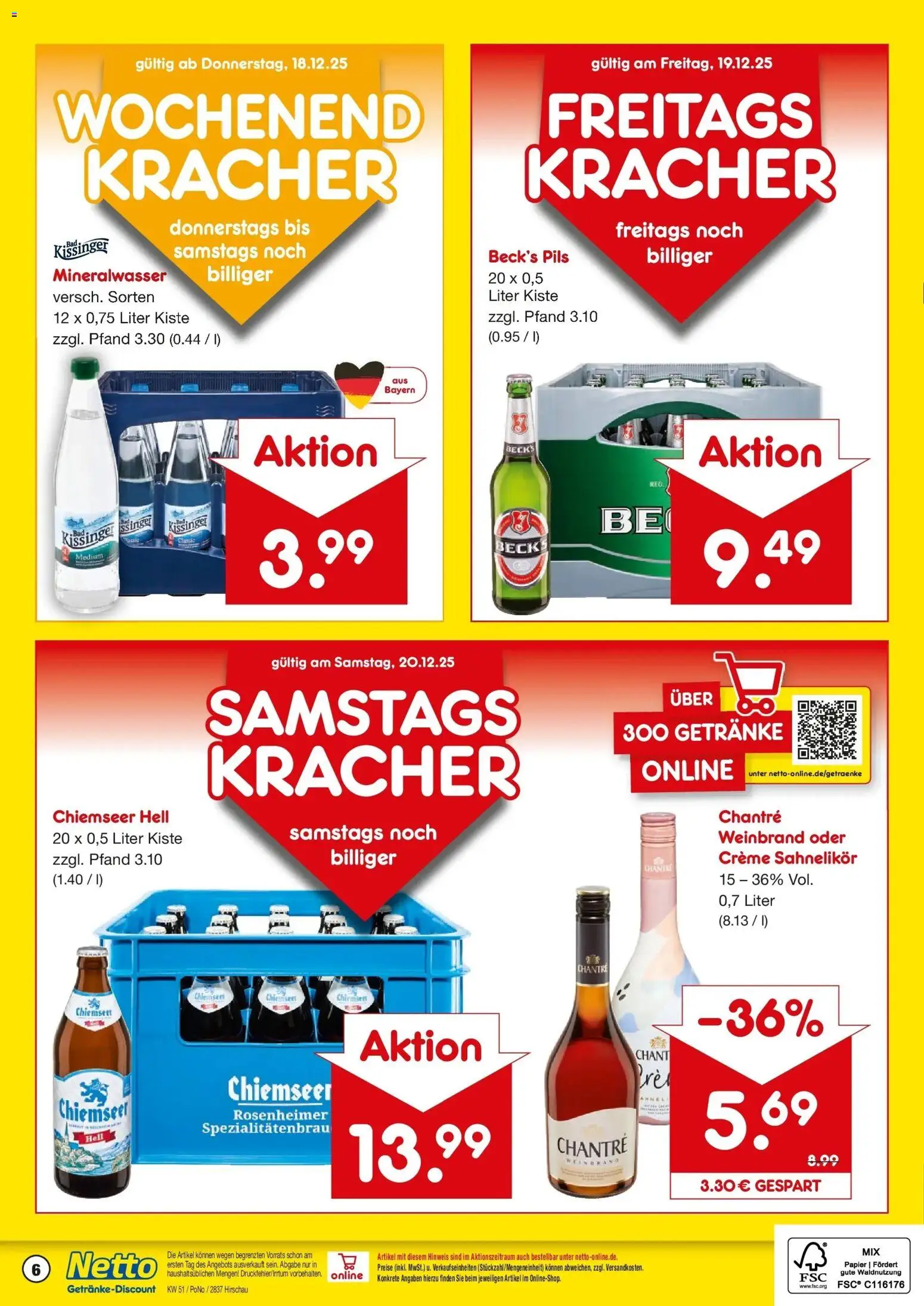 Netto Marken-Discount prospekt Hirschau	 – gültig ab 15.12.2025 | Seite: 6 | Produkte: Pils, Mineralwasser, Creme, Chantré