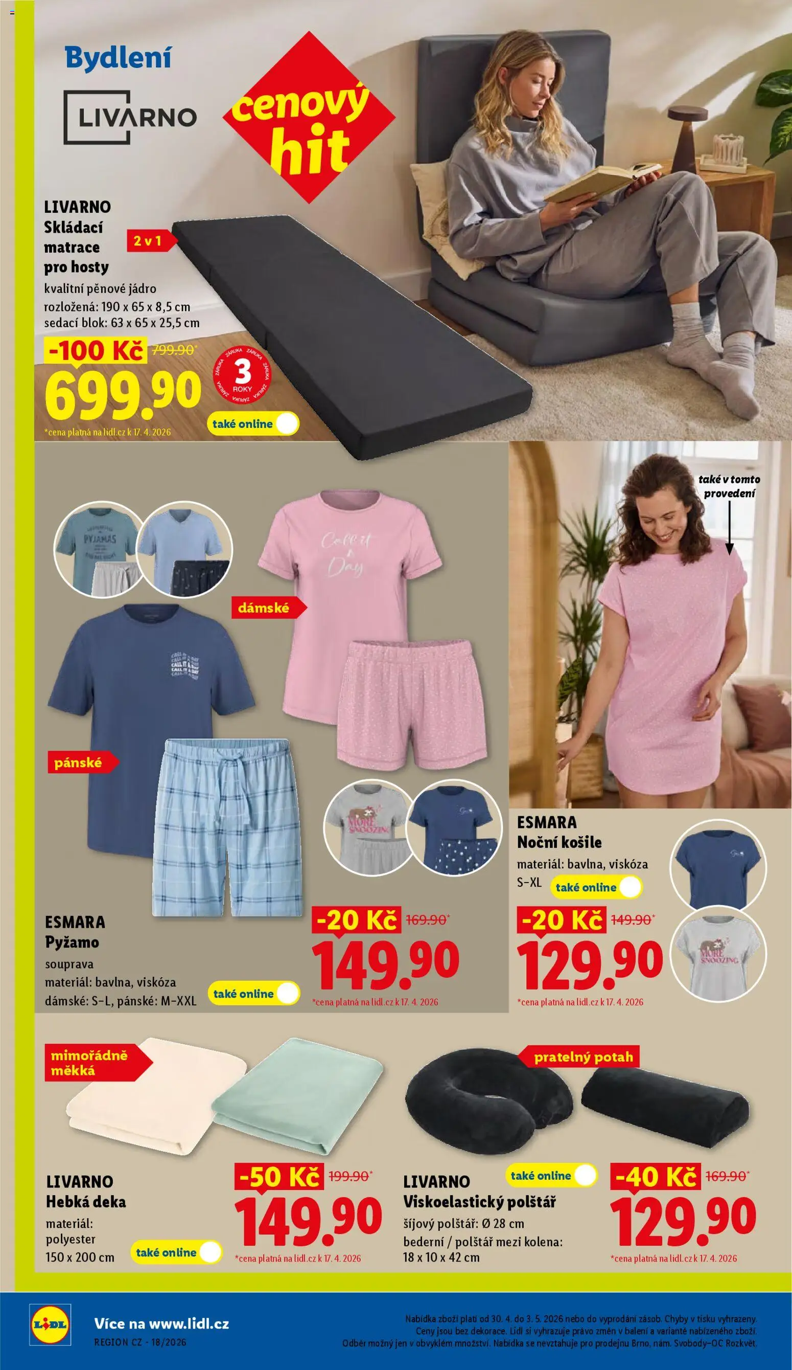 Lidl leták - Spotřební zboží od 30.04.2026 | Strana: 22 | Produkty: Pyžamo, Deka, Matrace, Skládací matrace pro hosty