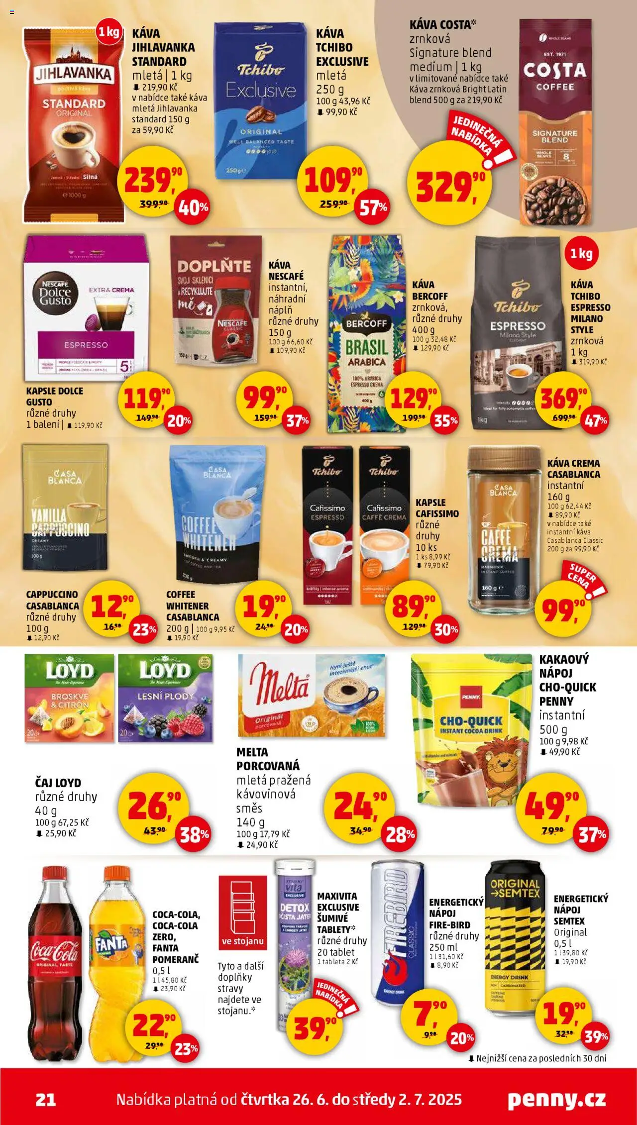 Penny Market leták - Čtvrtečník od 26.06.2025 | Strana: 21 | Produkty: Kapsle, Tchibo, Energetický nápoj, Cafissimo