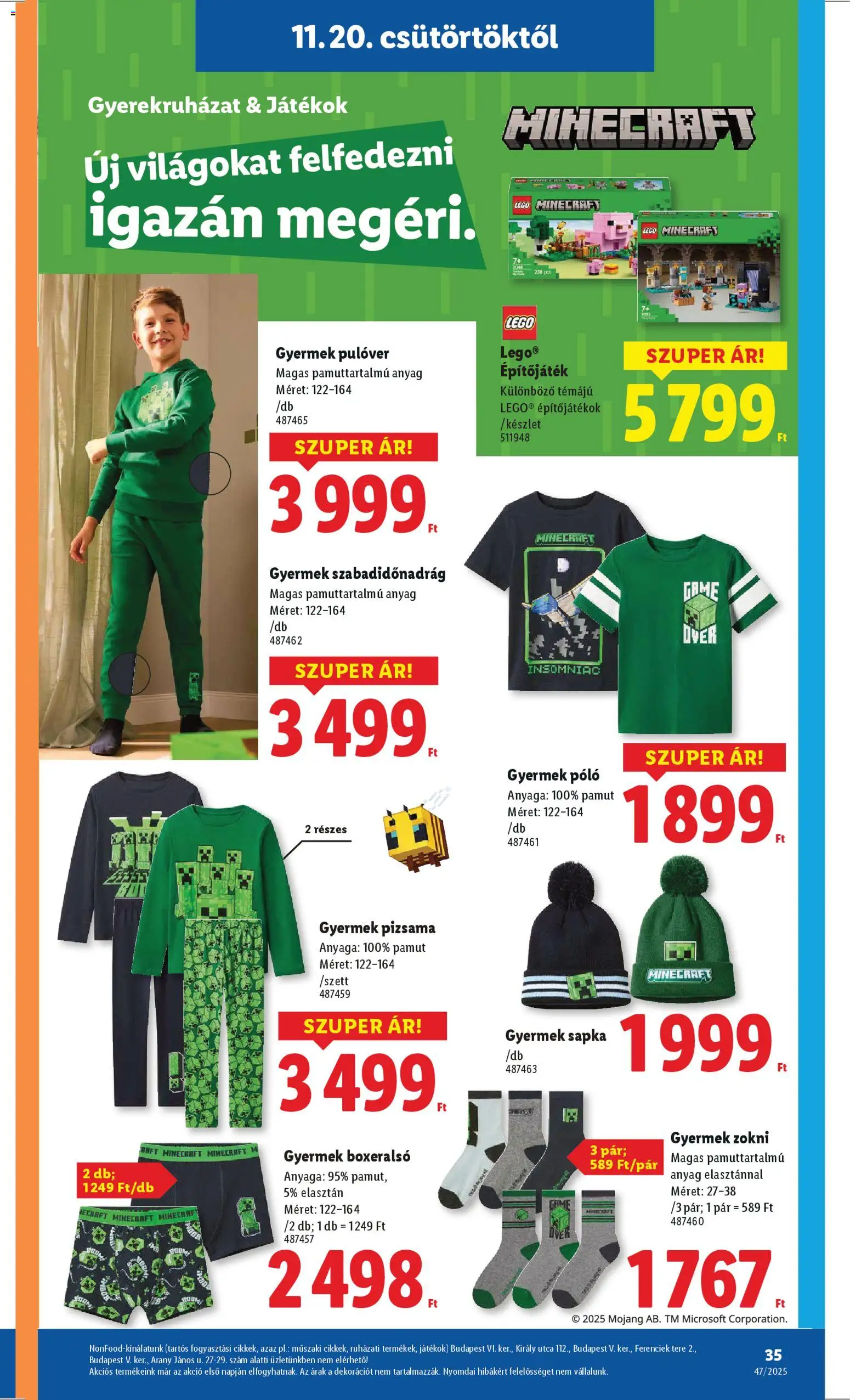 Lidl akciós ujság - amely érvényes a következő dátumtól: 20.11.2025 | Oldal: 35 | Termékek: Sapka, Boxeralsó, Játékok, Pizsama