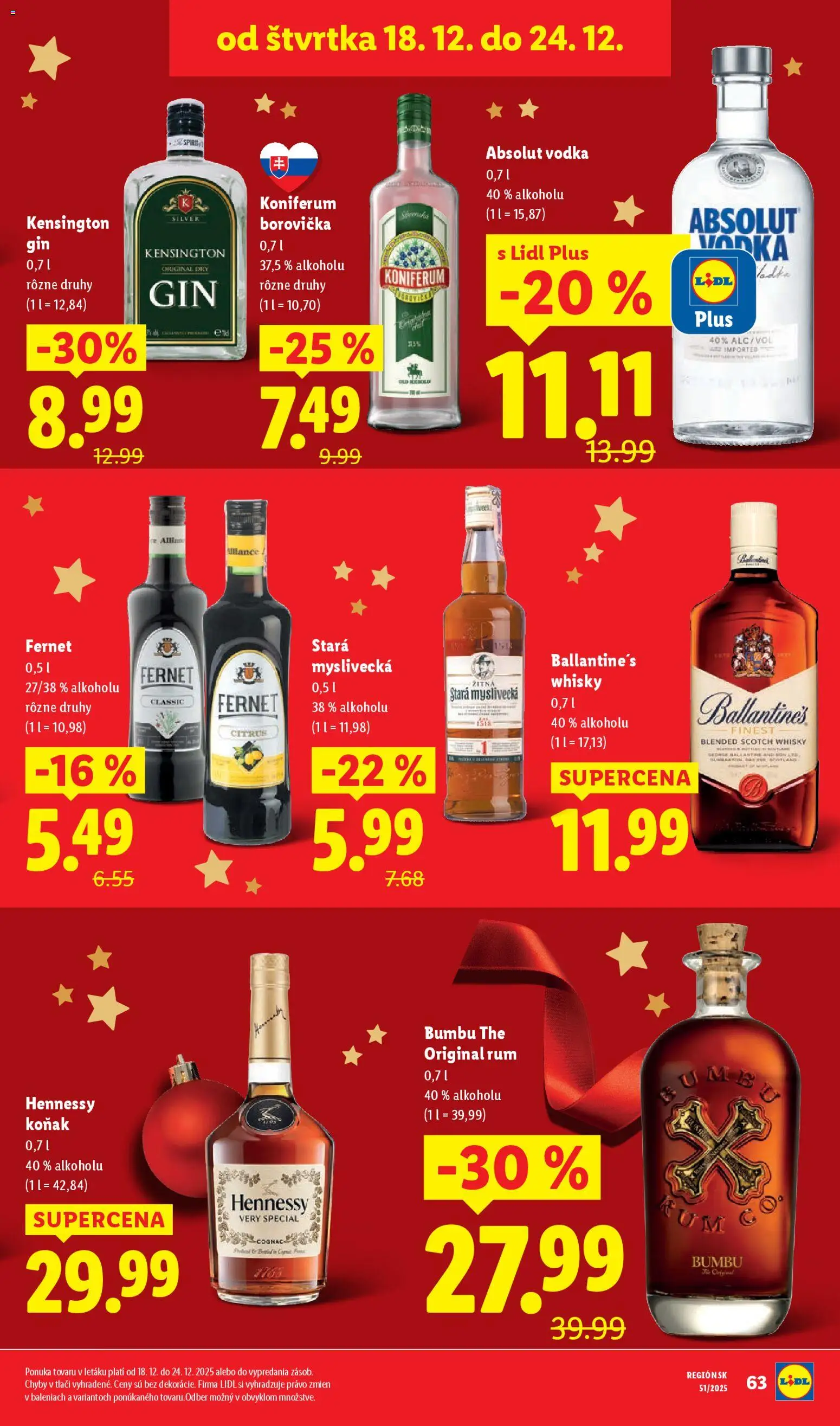 Nové Lidl akcie – leták je platný od 18.12.2025 | Strana: 19 | Produkty: Vodka, Whisky, Absolut vodka, Ballantines