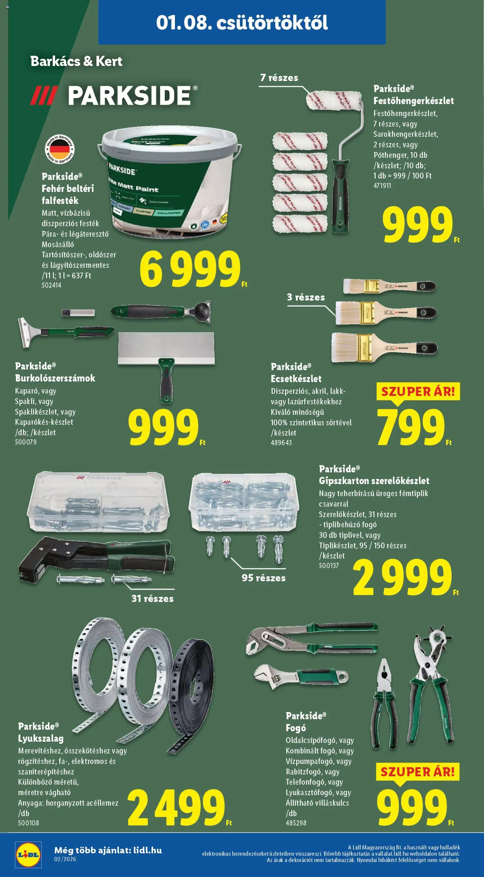 Lidl akciós ujság - amely érvényes a következő dátumtól: 08.01.2026 | Oldal: 30 | Termékek: Parkside, Roller, Gipszkarton, Festék