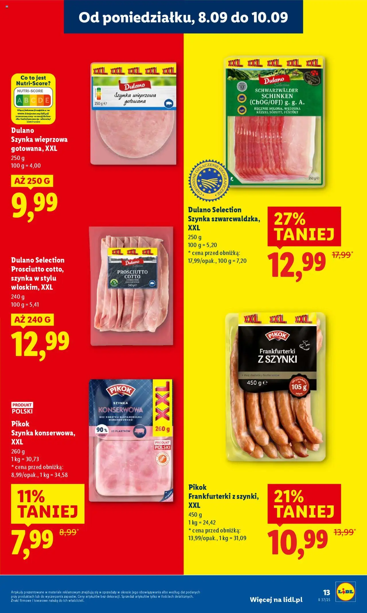 Lidl Gazetka od 08.09.2025 | Strona: 15 | Produkty: Frankfurterki, Szynka wieprzowa, Szynka, Prosciutto