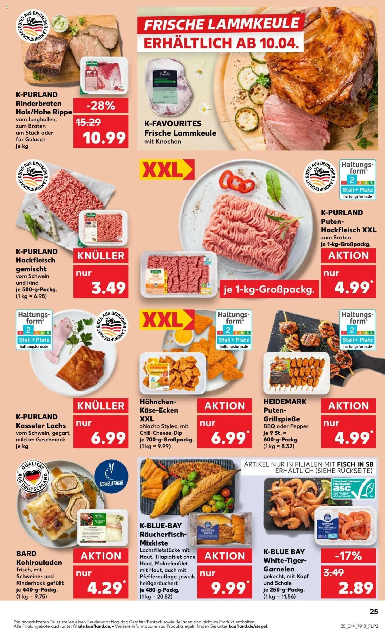 Kaufland - Nürnberg, Fürther Straße 187 - gültig ab dem 03.04.2025 | Seite: 25 | Produkte: Lammkeule, Garnelen, Gulasch, Hackfleisch