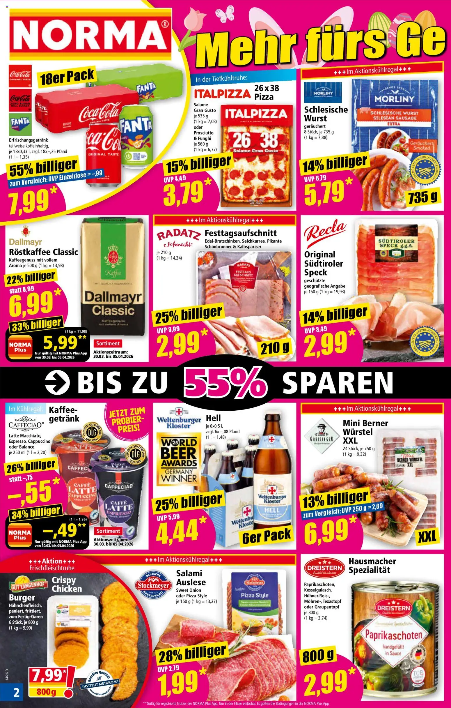 Norma Prospekt 	 – gültig ab 30.03.2026 | Seite: 3 | Produkte: Fanta, Zucker, Wurst, Pizza
